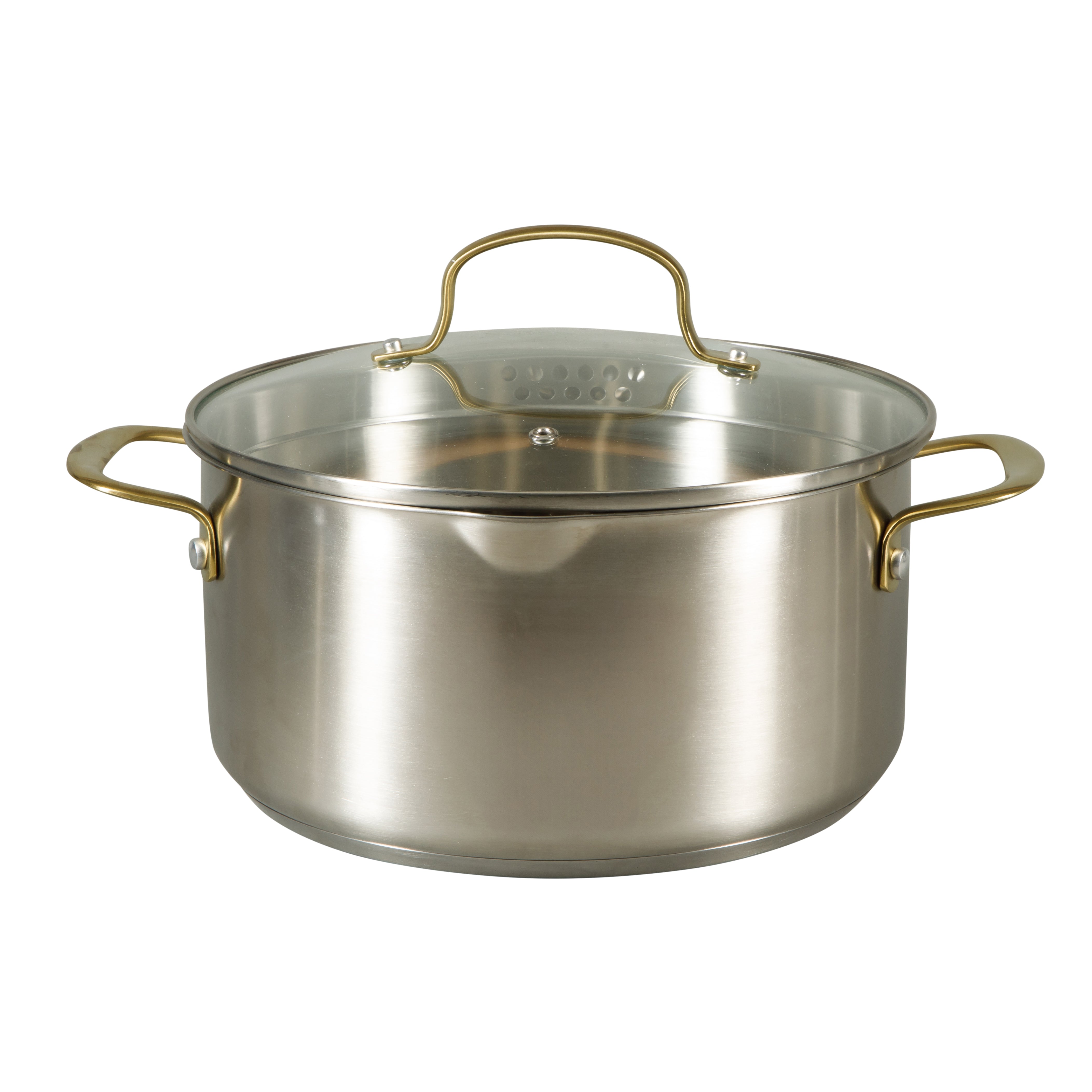 Oster Platinum Sunstreak Pots and Pans Set, 10-Piece Stainless Steel Cookware Set with Glass Strainer Lids, Induction Cookware Set