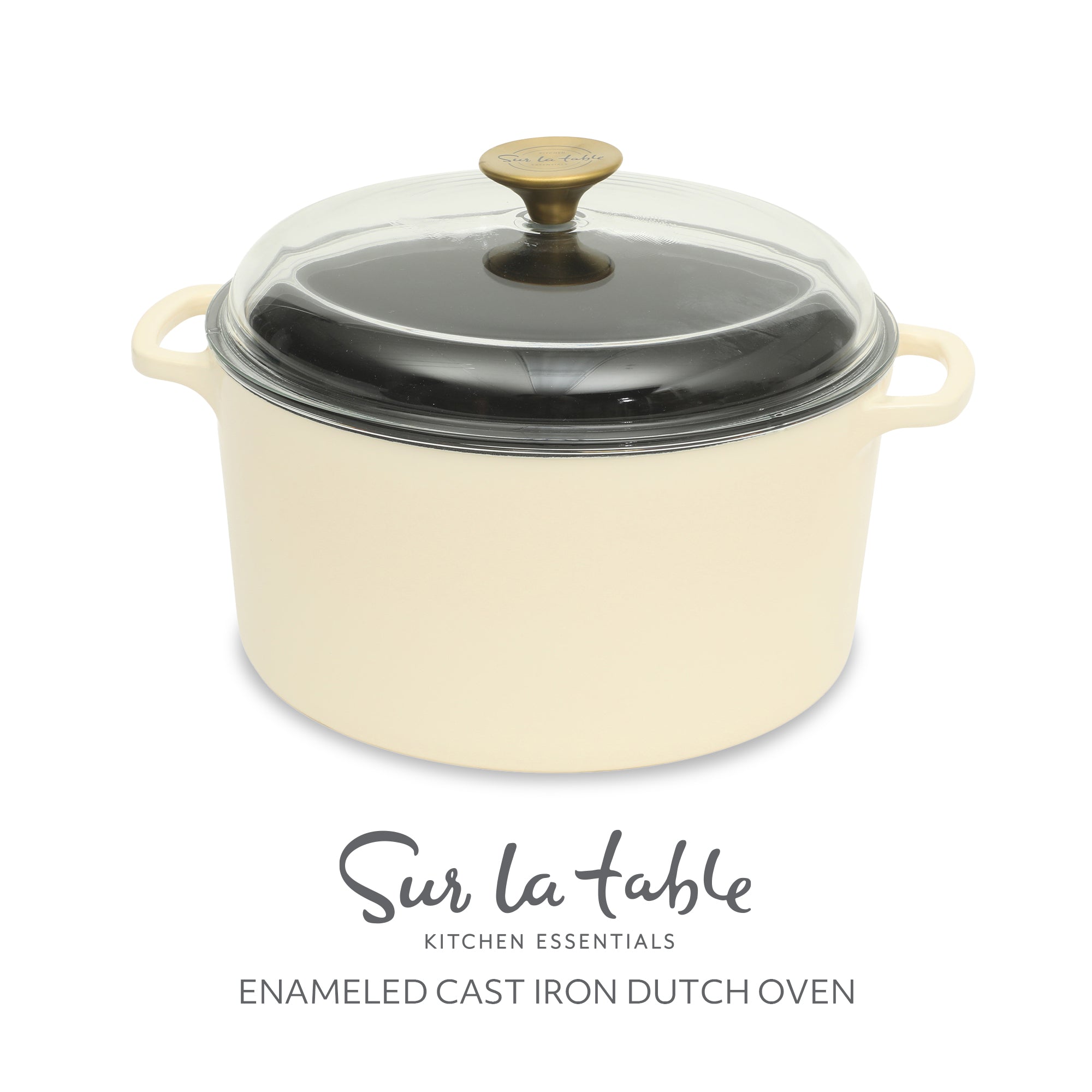 Sur La Table Kitchen Essentials Supper Club 5-Quart Enamel-Coated Cast Iron Dutch Oven Pot with Oven Safe Glass Lid, Oven-to-Table Cookware for Bread, Soups, Stews & Braising