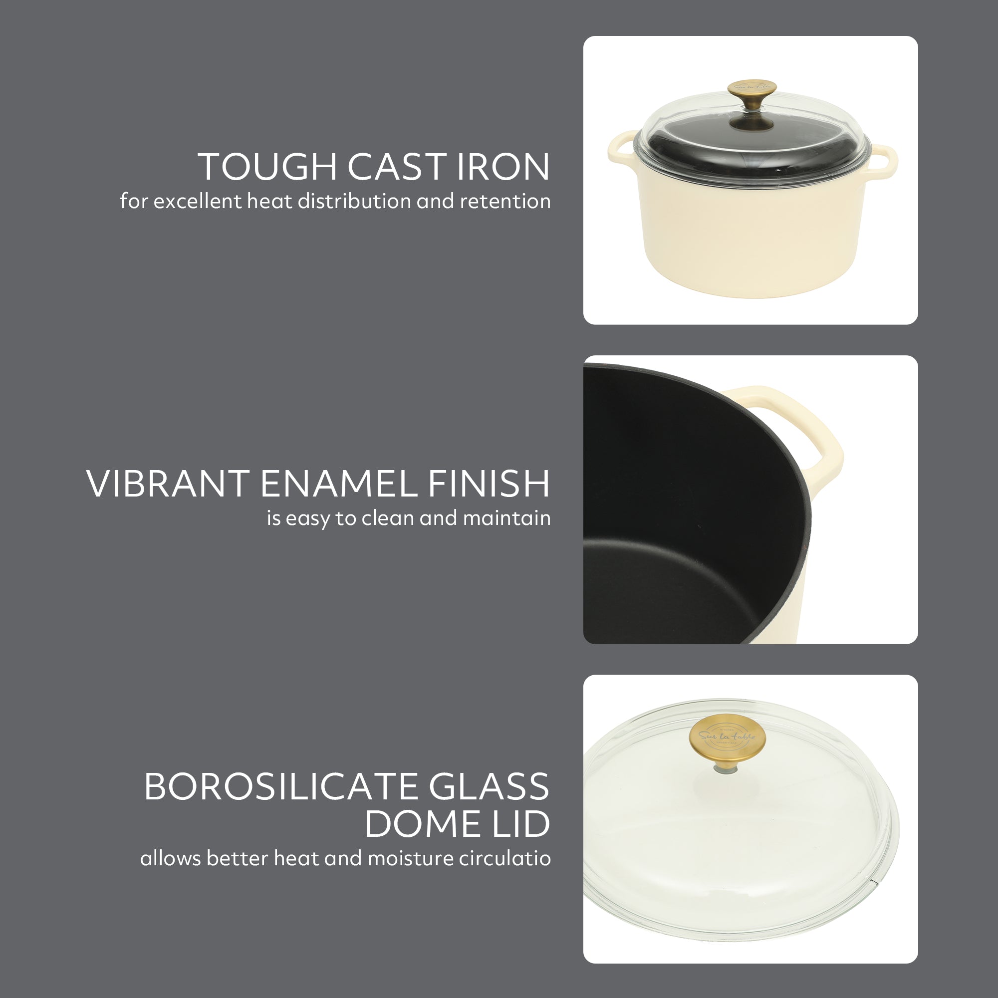 Sur La Table Kitchen Essentials Supper Club 5-Quart Enamel-Coated Cast Iron Dutch Oven Pot with Oven Safe Glass Lid, Oven-to-Table Cookware for Bread, Soups, Stews & Braising