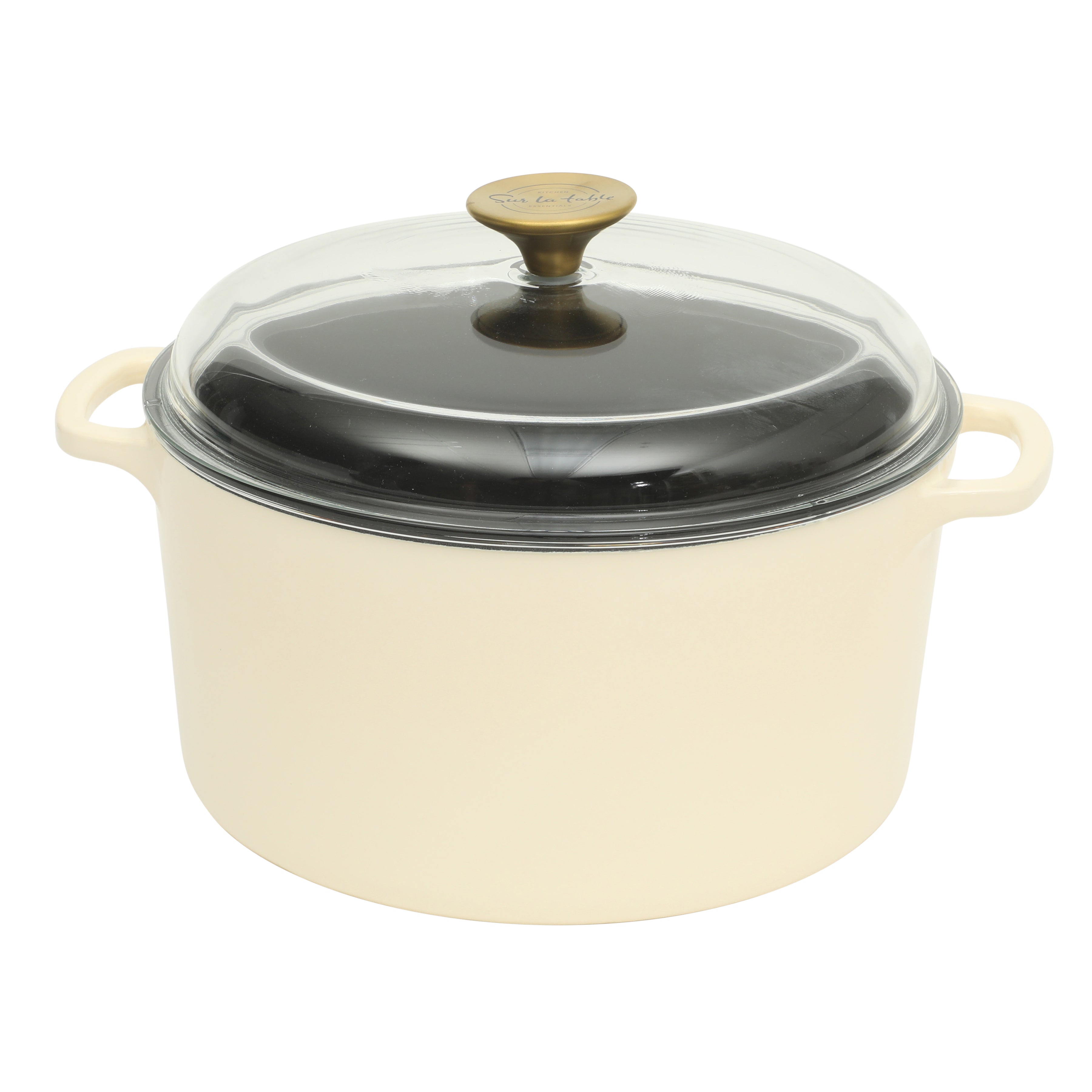 Sur La Table Kitchen Essentials Supper Club 5-Quart Enamel-Coated Cast Iron Dutch Oven Pot with Oven Safe Glass Lid, Oven-to-Table Cookware for Bread, Soups, Stews & Braising
