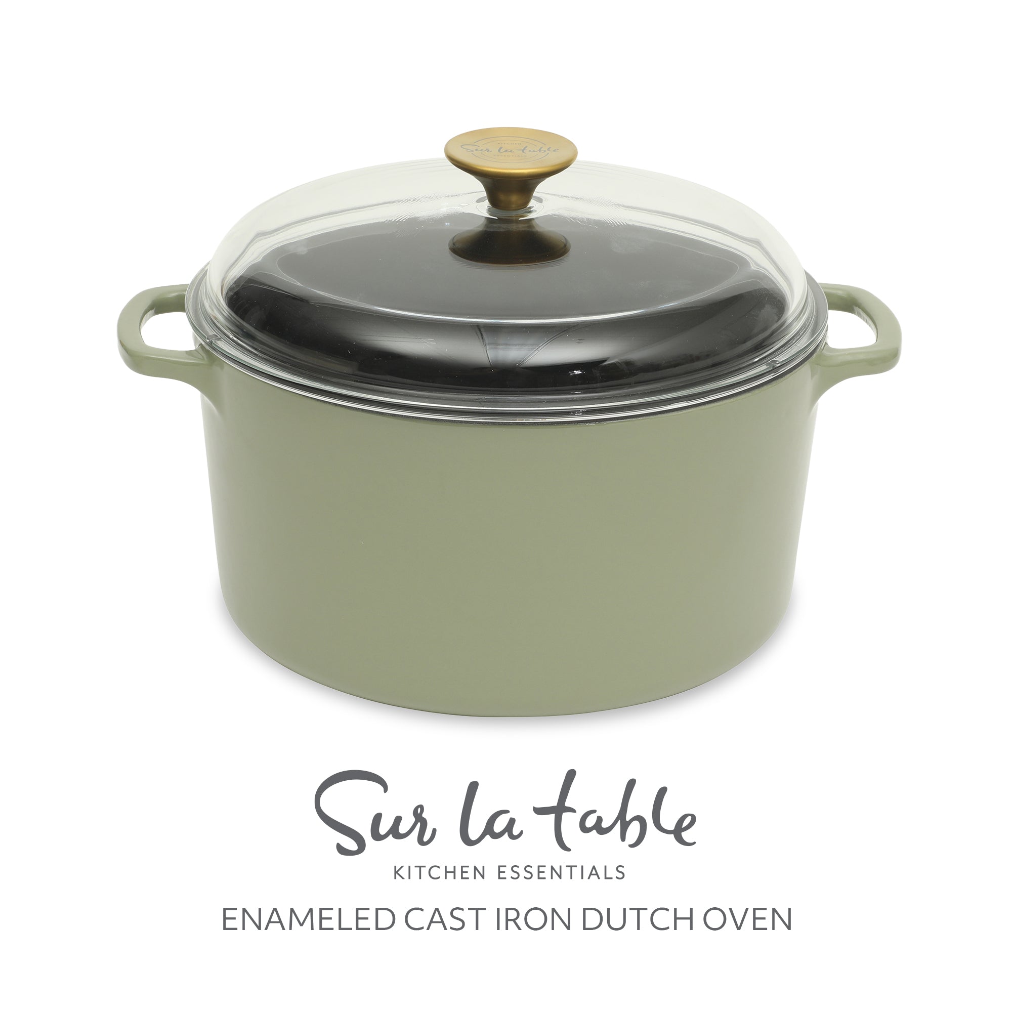 Sur La Table Kitchen Essentials Supper Club 5-Quart Enamel-Coated Cast Iron Dutch Oven Pot with Oven Safe Glass Lid, Oven-to-Table Cookware for Bread, Soups, Stews & Braising