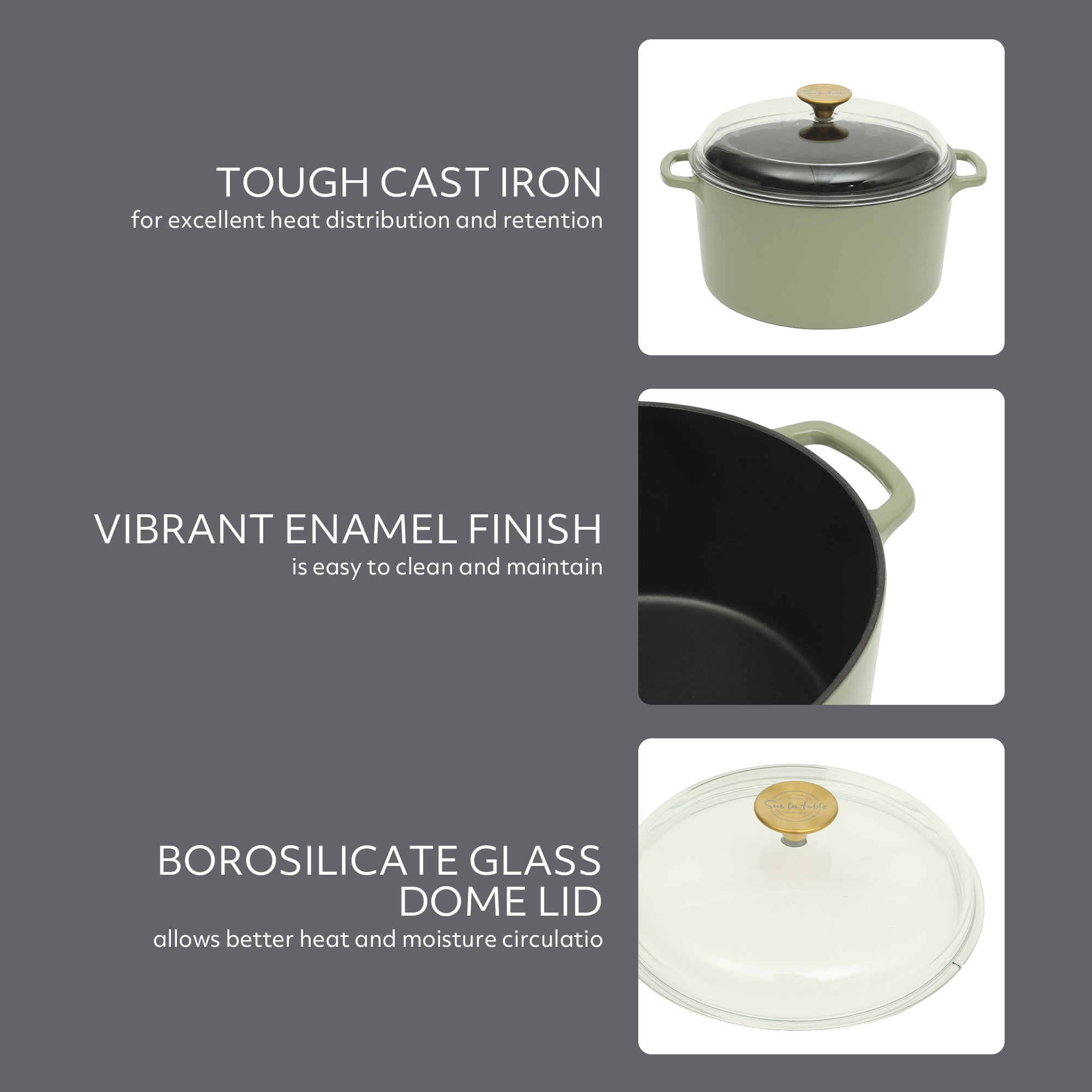 Sur La Table Kitchen Essentials Supper Club 5-Quart Enamel-Coated Cast Iron Dutch Oven Pot with Oven Safe Glass Lid, Oven-to-Table Cookware for Bread, Soups, Stews & Braising
