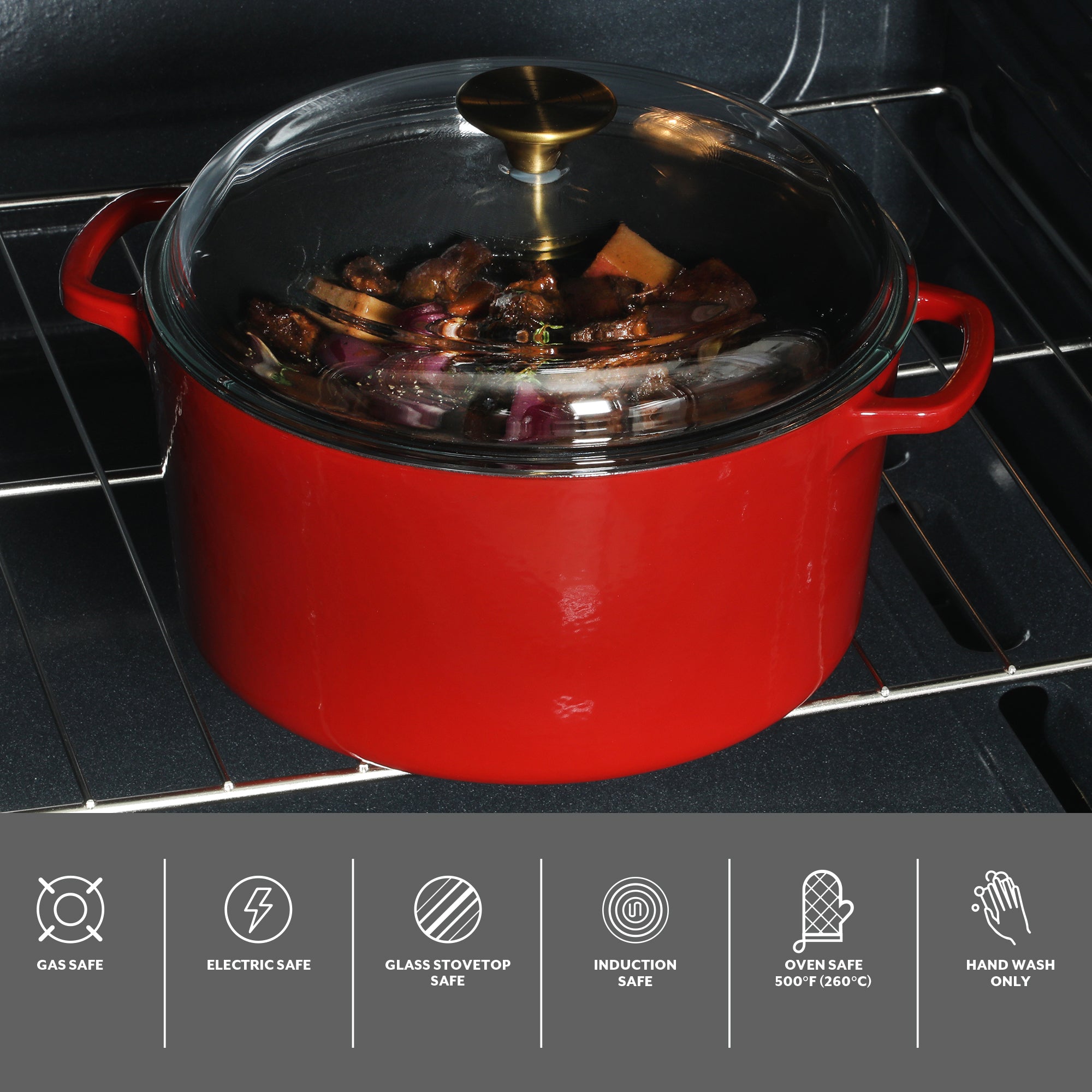 Sur La Table Kitchen Essentials Supper Club 5-Quart Enamel-Coated Cast Iron Dutch Oven Pot with Oven Safe Glass Lid, Oven-to-Table Cookware for Bread, Soups, Stews & Braising