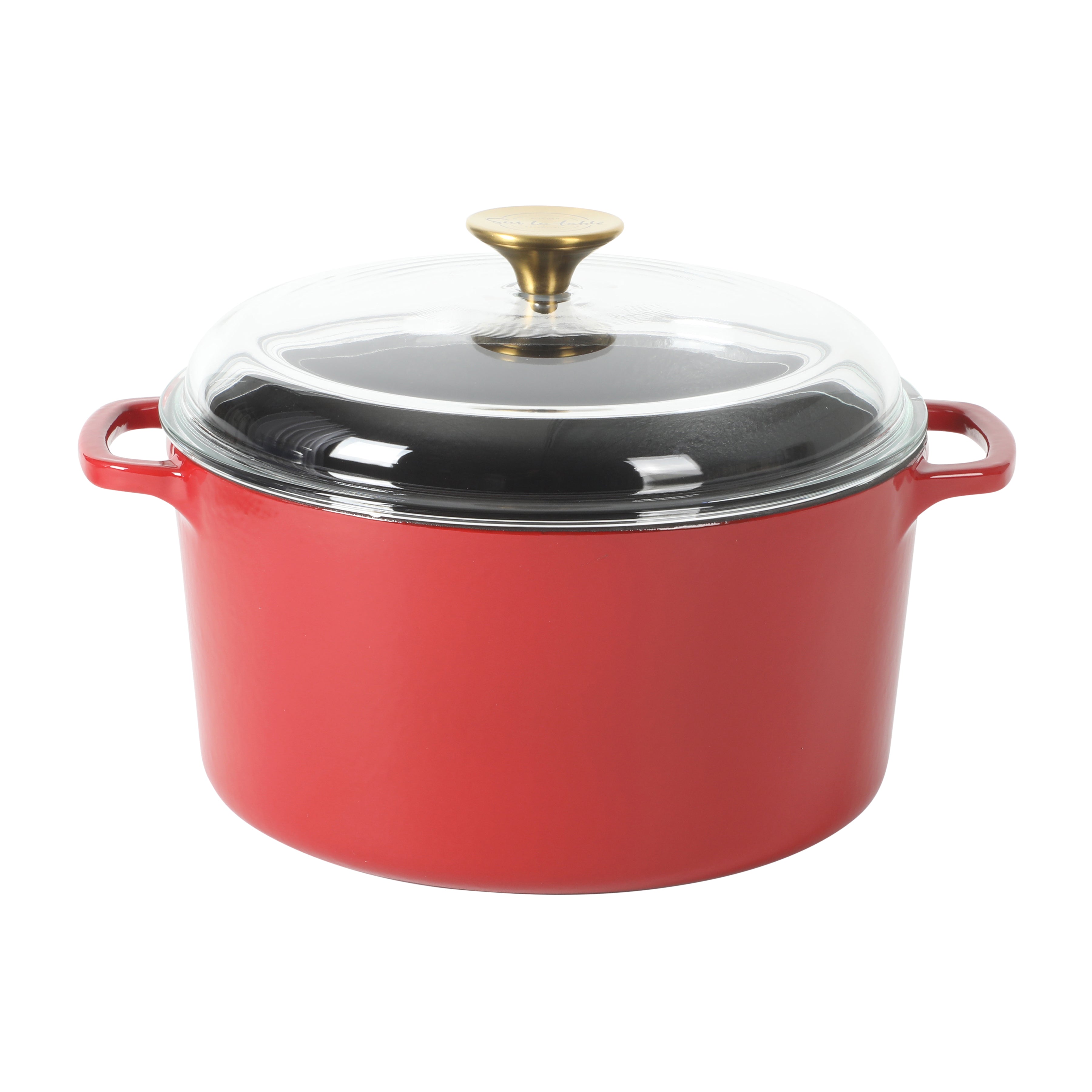Sur La Table Kitchen Essentials Supper Club 5-Quart Enamel-Coated Cast Iron Dutch Oven Pot with Oven Safe Glass Lid, Oven-to-Table Cookware for Bread, Soups, Stews & Braising