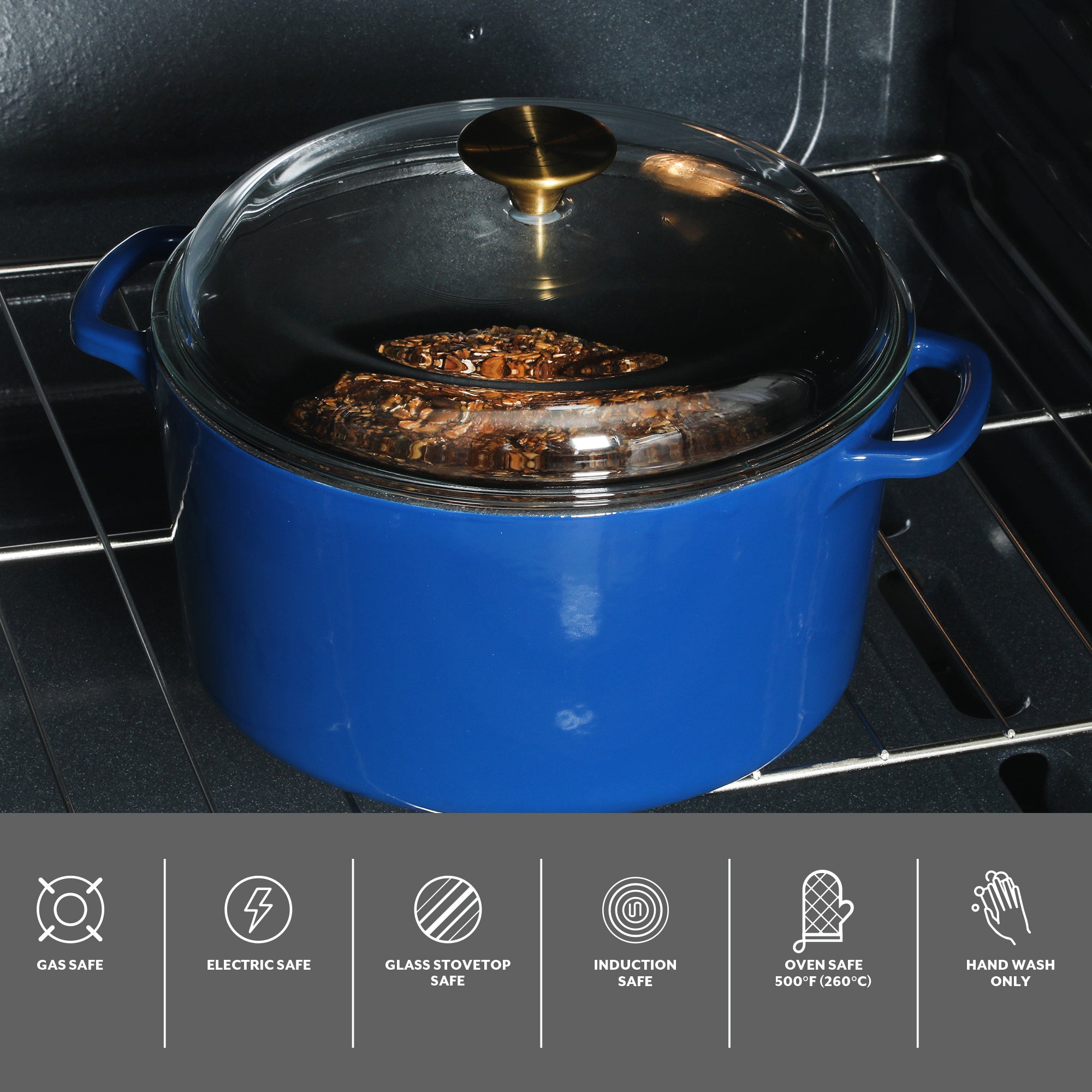 Sur La Table Kitchen Essentials Supper Club 5-Quart Enamel-Coated Cast Iron Dutch Oven Pot with Oven Safe Glass Lid, Oven-to-Table Cookware for Bread, Soups, Stews & Braising