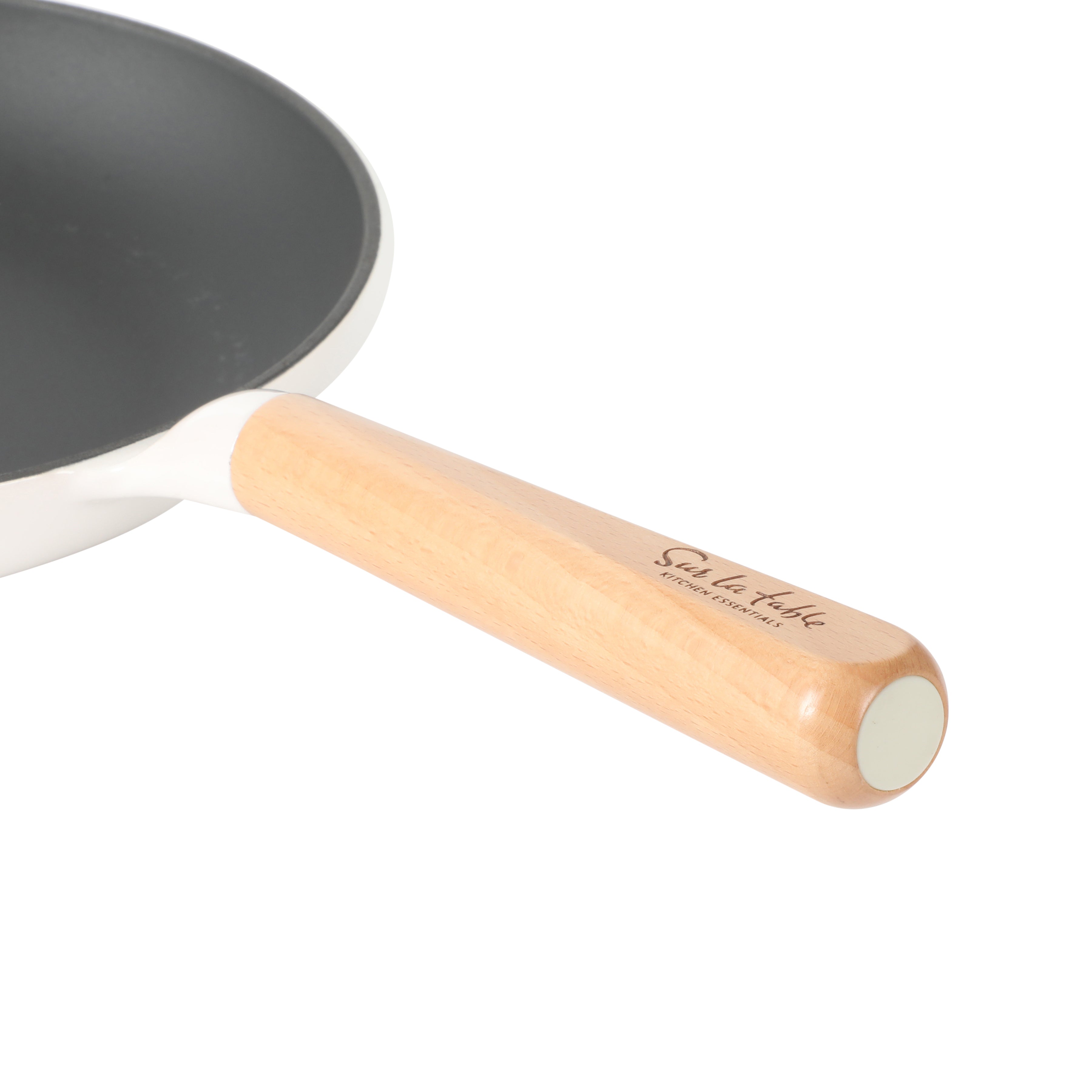 Sur La Table Kitchen Essential Main Canteen 9.5" Pre-Seasoned Cast Iron Skillet w/ Wood Handle, Natural Nonstick Lightweight Frying Pan for Searing, Sautéing & Everyday Cooking