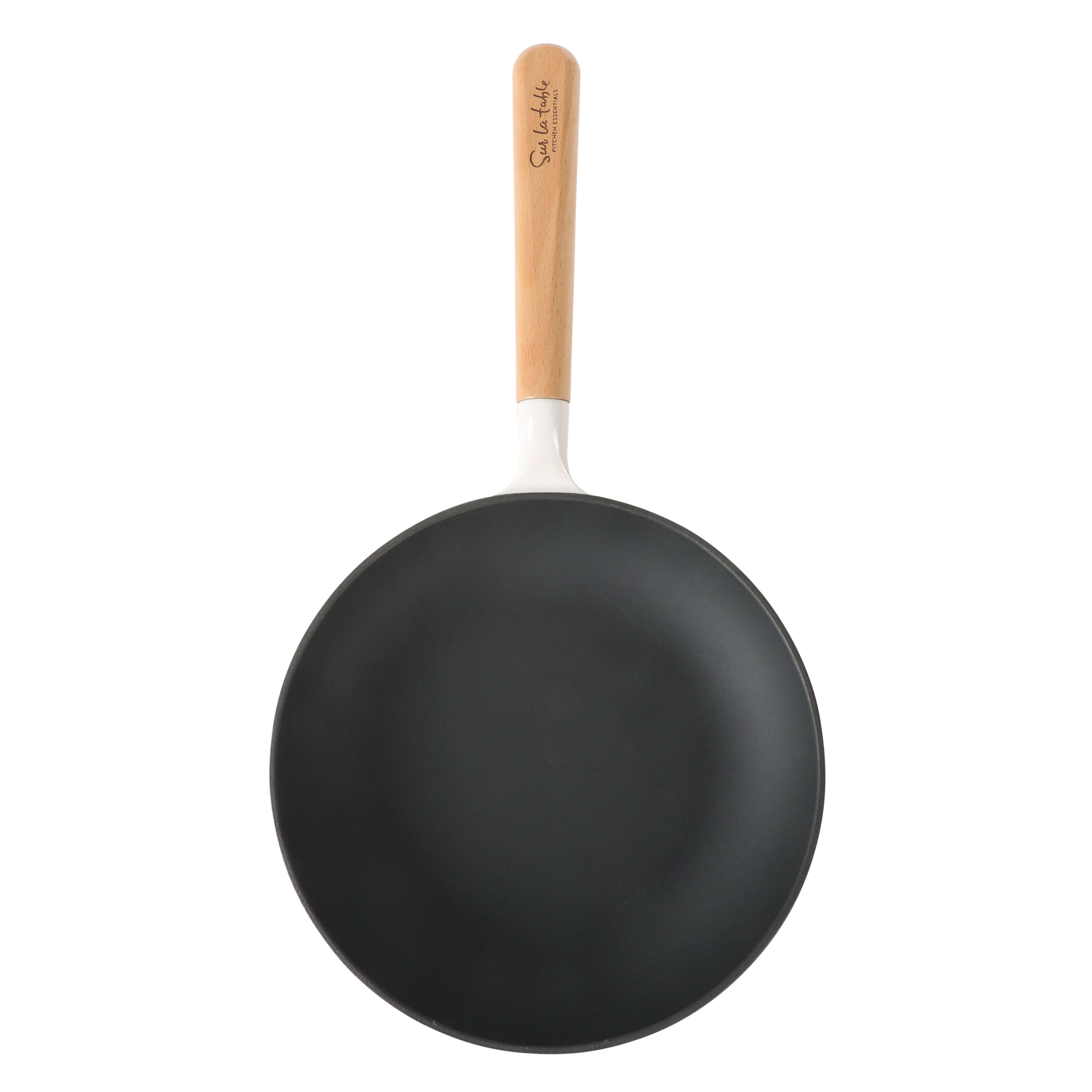 Sur La Table Kitchen Essential Main Canteen 9.5" Pre-Seasoned Cast Iron Skillet w/ Wood Handle, Natural Nonstick Lightweight Frying Pan for Searing, Sautéing & Everyday Cooking