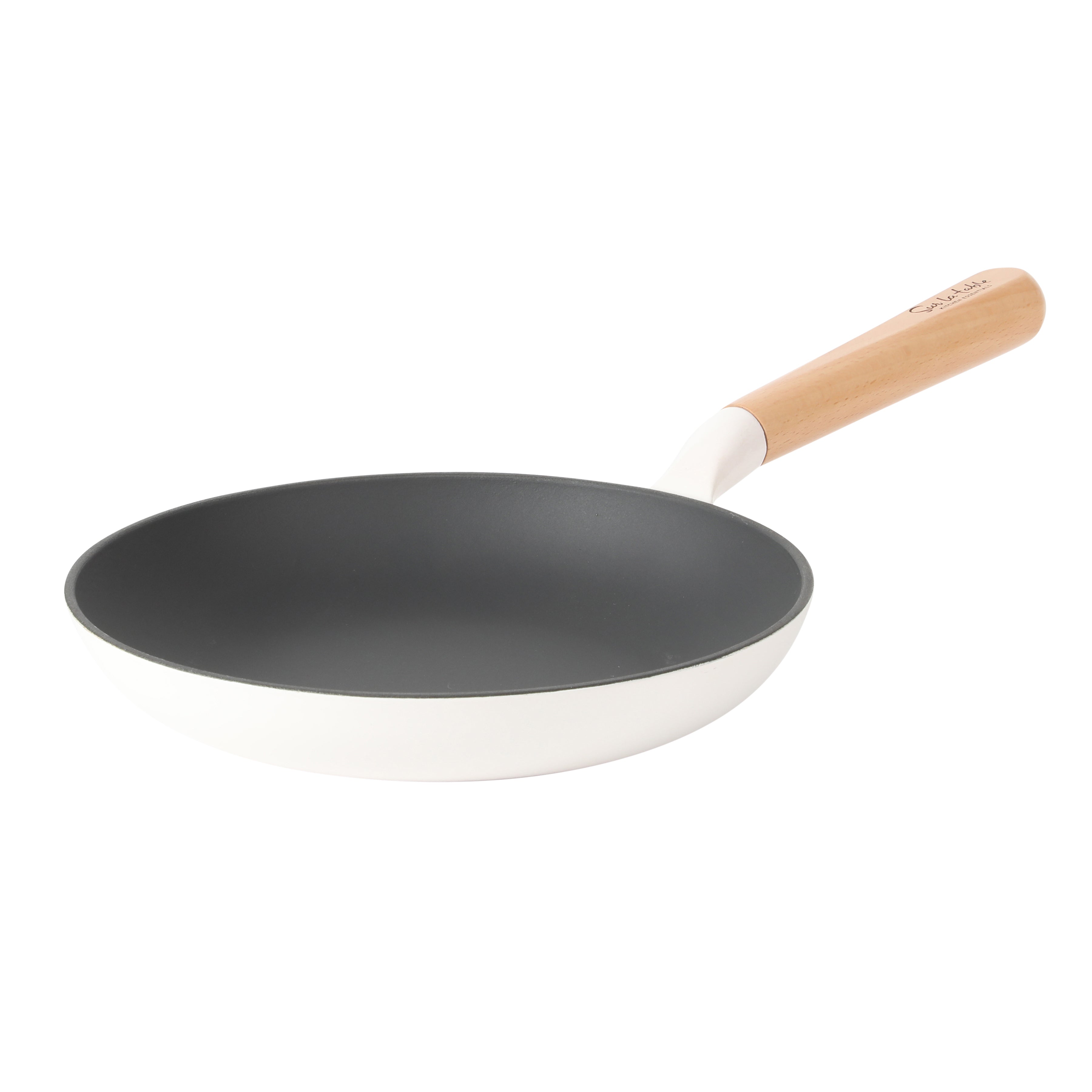 Sur La Table Kitchen Essential Main Canteen 9.5" Pre-Seasoned Cast Iron Skillet w/ Wood Handle, Natural Nonstick Lightweight Frying Pan for Searing, Sautéing & Everyday Cooking