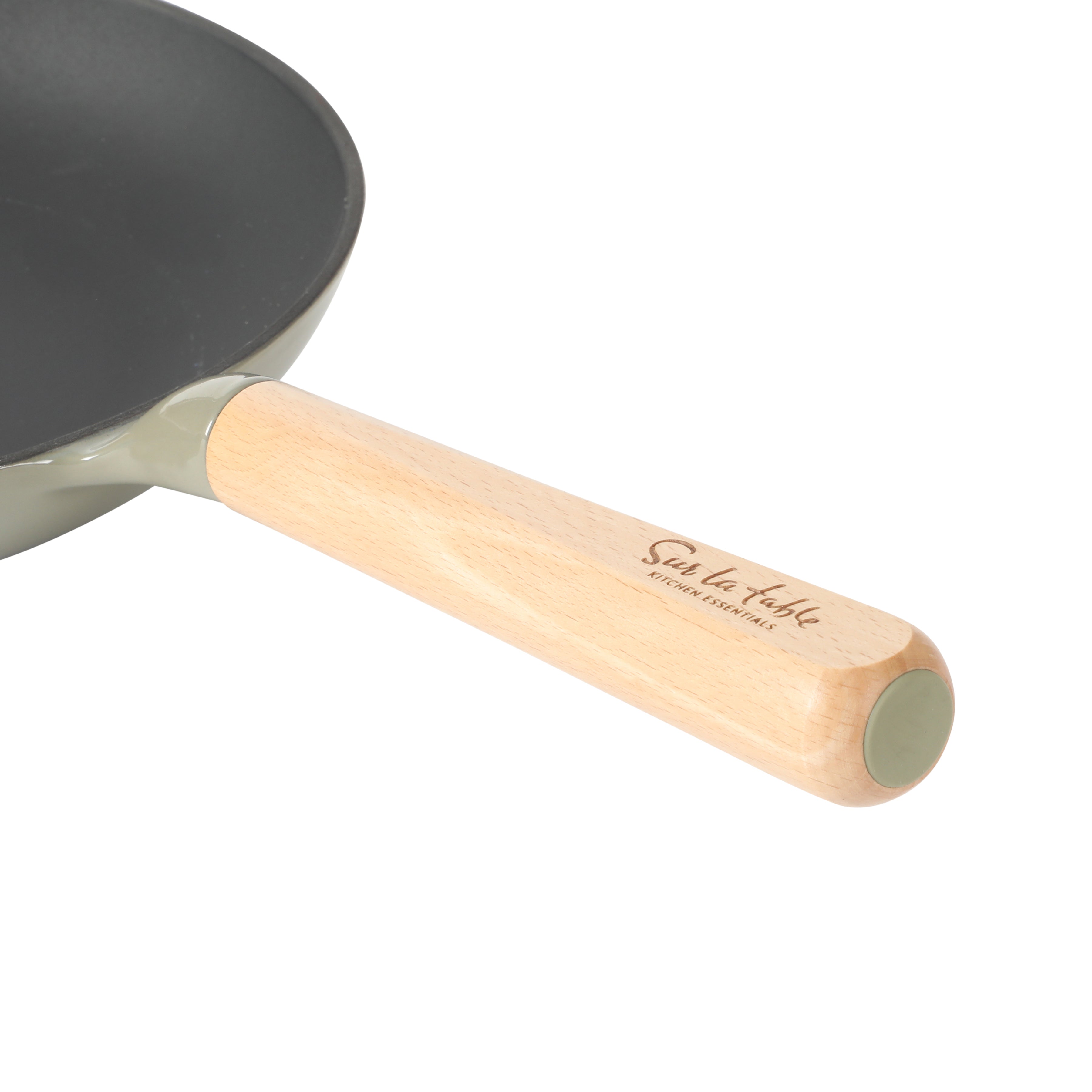 Sur La Table Kitchen Essential Main Canteen 9.5" Pre-Seasoned Cast Iron Skillet w/ Wood Handle, Natural Nonstick Lightweight Frying Pan for Searing, Sautéing & Everyday Cooking