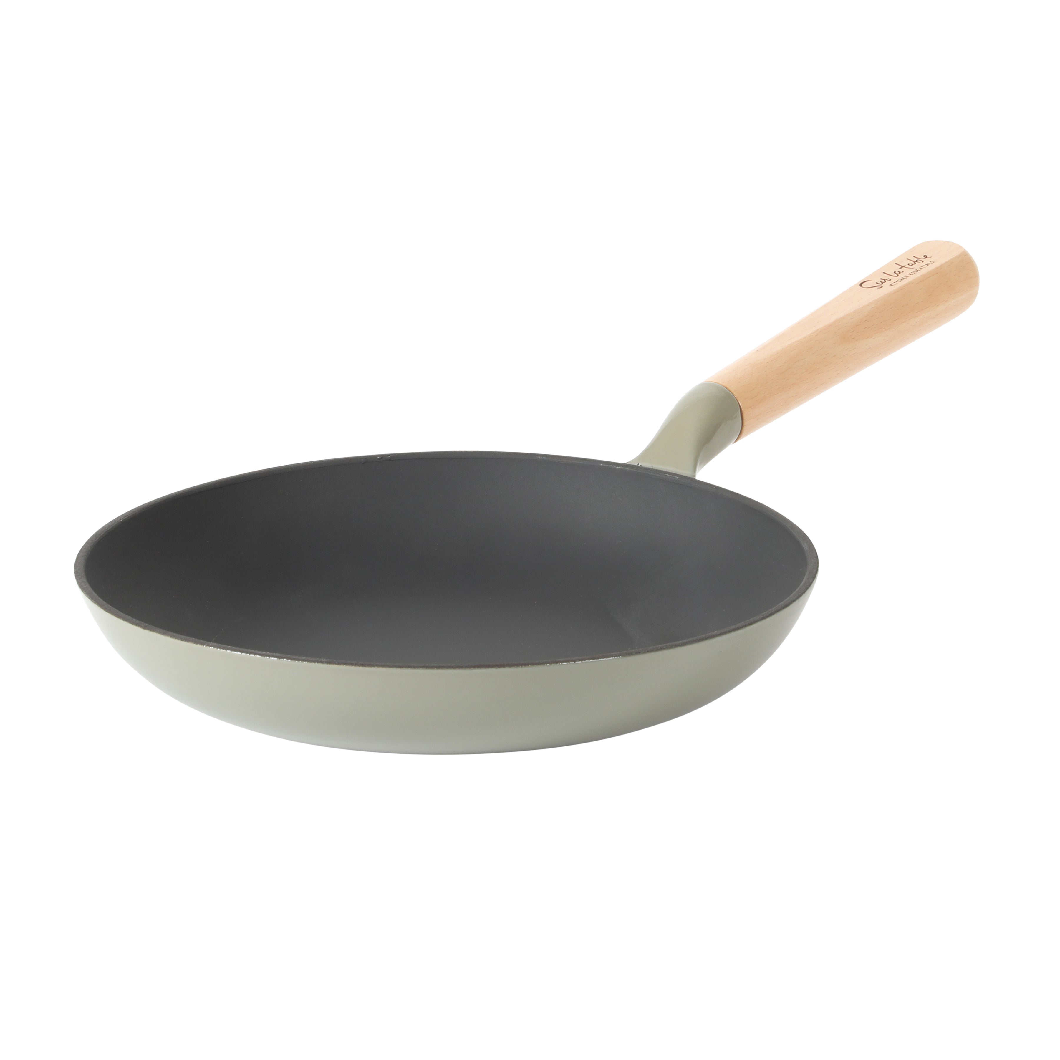 Sur La Table Kitchen Essential Main Canteen 9.5" Pre-Seasoned Cast Iron Skillet w/ Wood Handle, Natural Nonstick Lightweight Frying Pan for Searing, Sautéing & Everyday Cooking