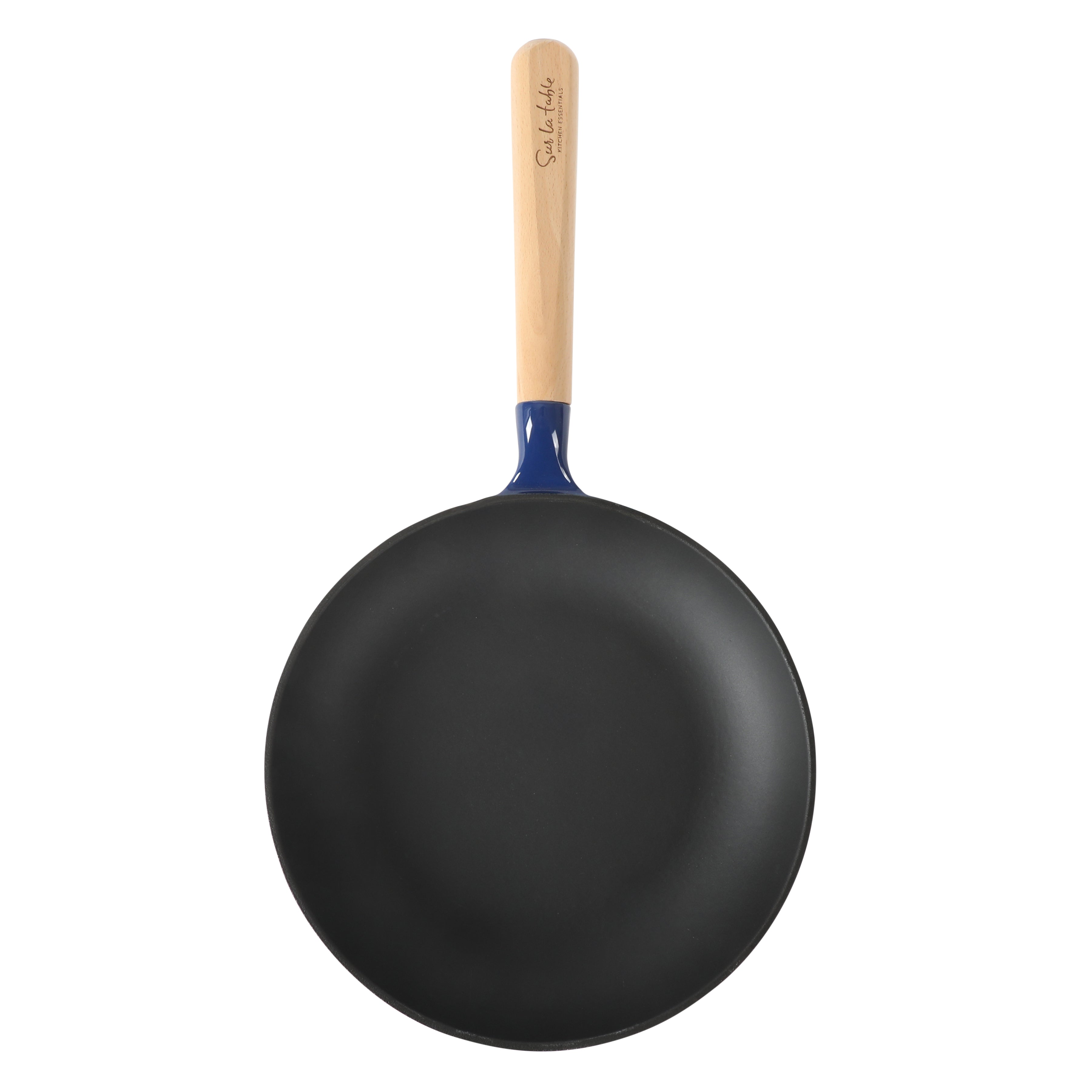 Sur La Table Kitchen Essential Main Canteen 9.5" Pre-Seasoned Cast Iron Skillet w/ Wood Handle, Natural Nonstick Lightweight Frying Pan for Searing, Sautéing & Everyday Cooking