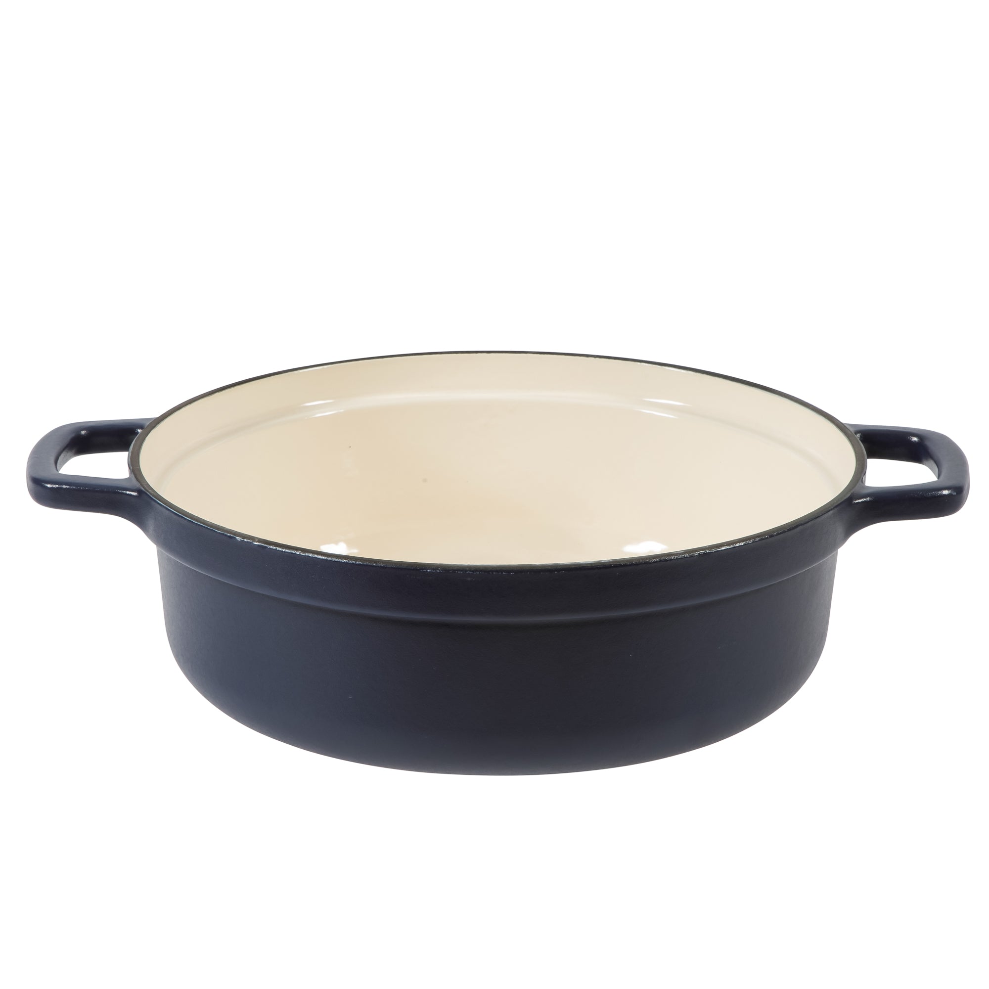 Sur La Table Kitchen Essentials 4-Piece Enameled Cast Iron Stackable Cookware Set, 5.3 Qt Dutch Oven with Lid, Braiser & Grill Pan, Navy Blue, Gold Knob Oven Safe to 500°F, Induction Compatible