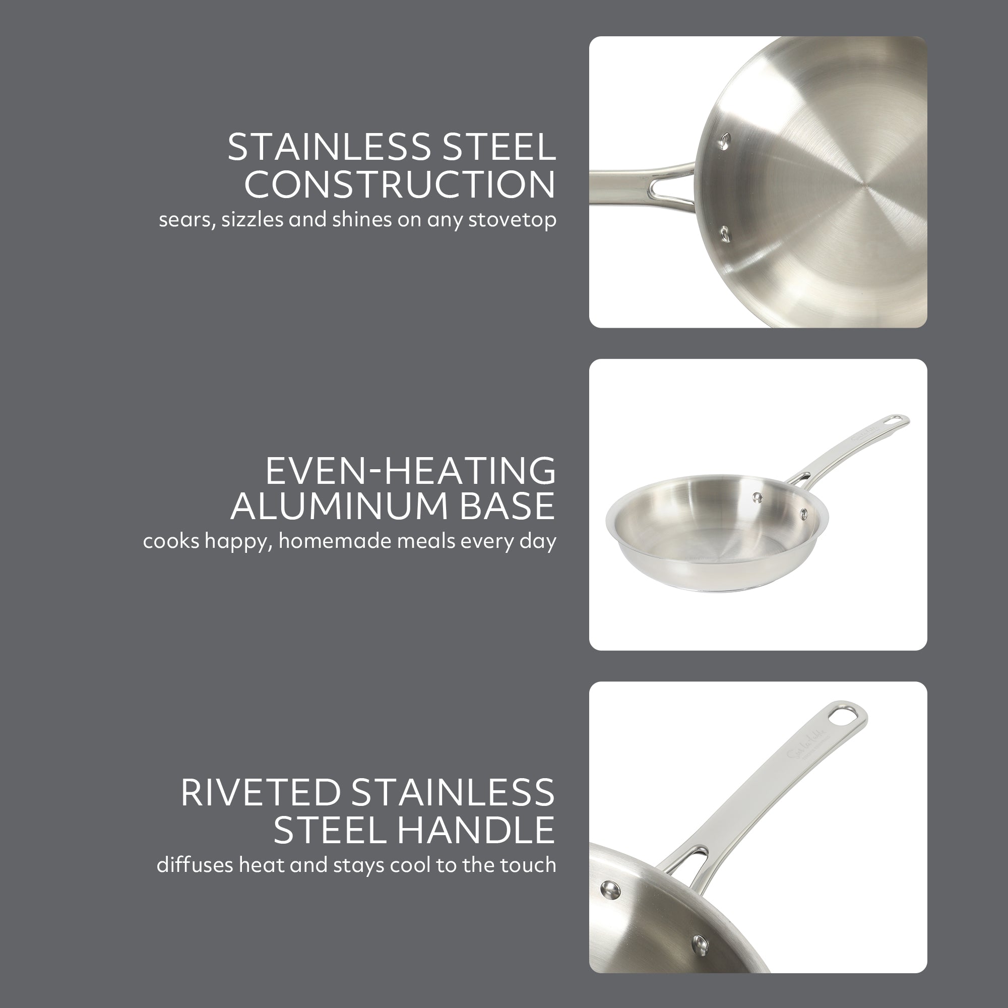 Sur La Table Kitchen Essentials Chef's Deck Stainless Steel Frying Pan – Induction Ready Skillet with Tri-Ply  Base, Polished Finish & Hollow Stay-Cool Handle