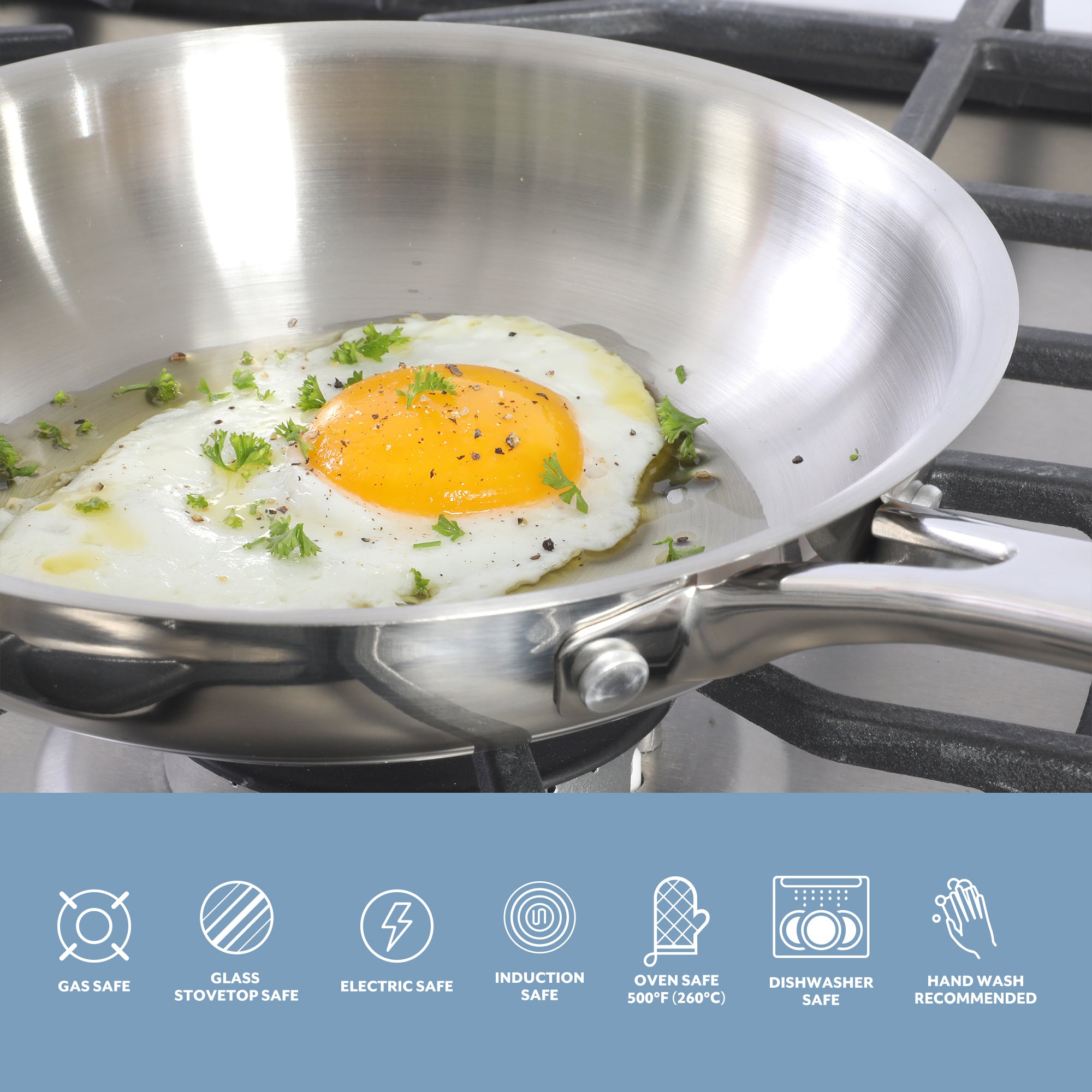 Sur La Table Kitchen Essentials Chef's Deck Stainless Steel Frying Pan – Induction Ready Skillet with Tri-Ply  Base, Polished Finish & Hollow Stay-Cool Handle