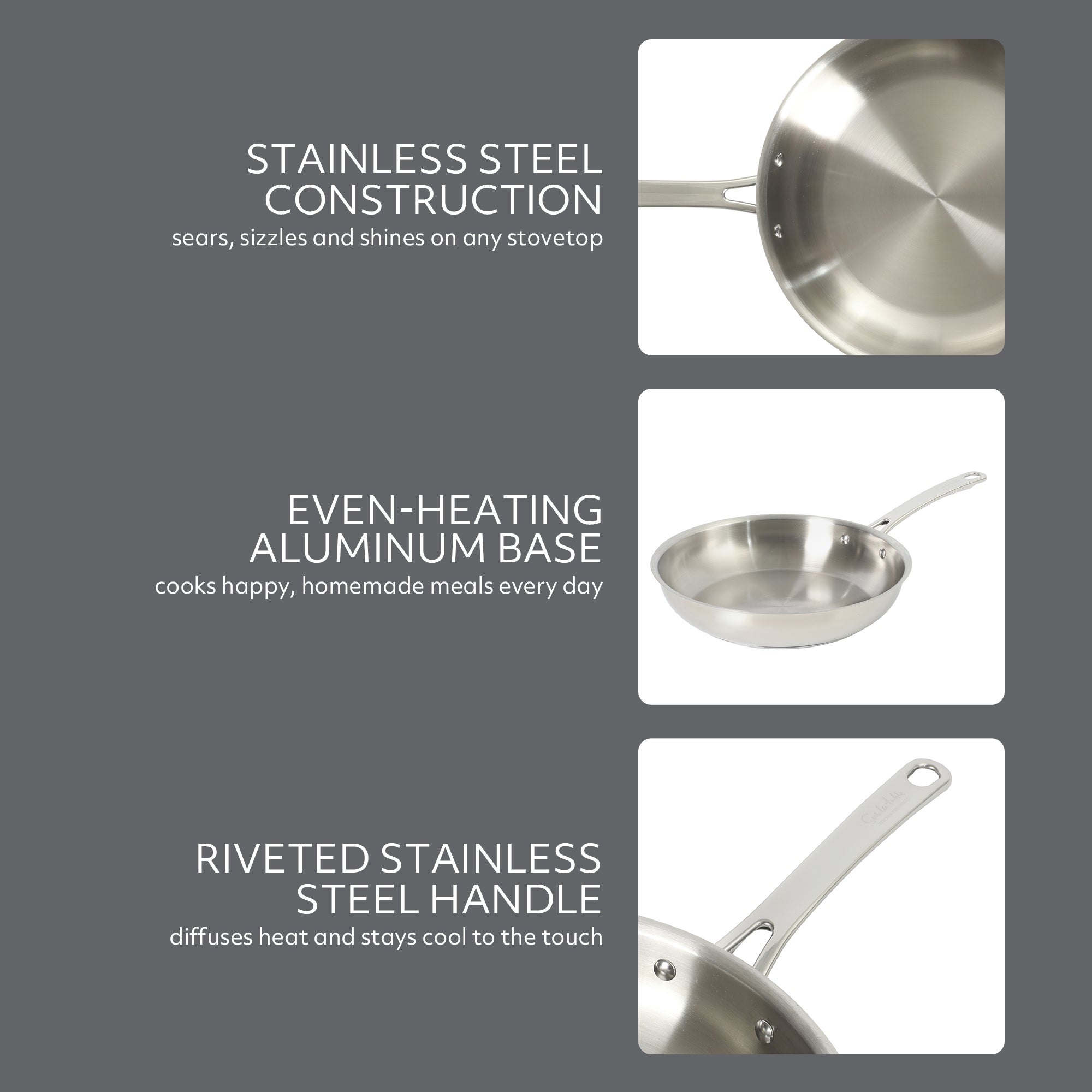 Sur La Table Kitchen Essentials Chef's Deck Stainless Steel Frying Pan – Induction Ready Skillet with Tri-Ply  Base, Polished Finish & Hollow Stay-Cool Handle