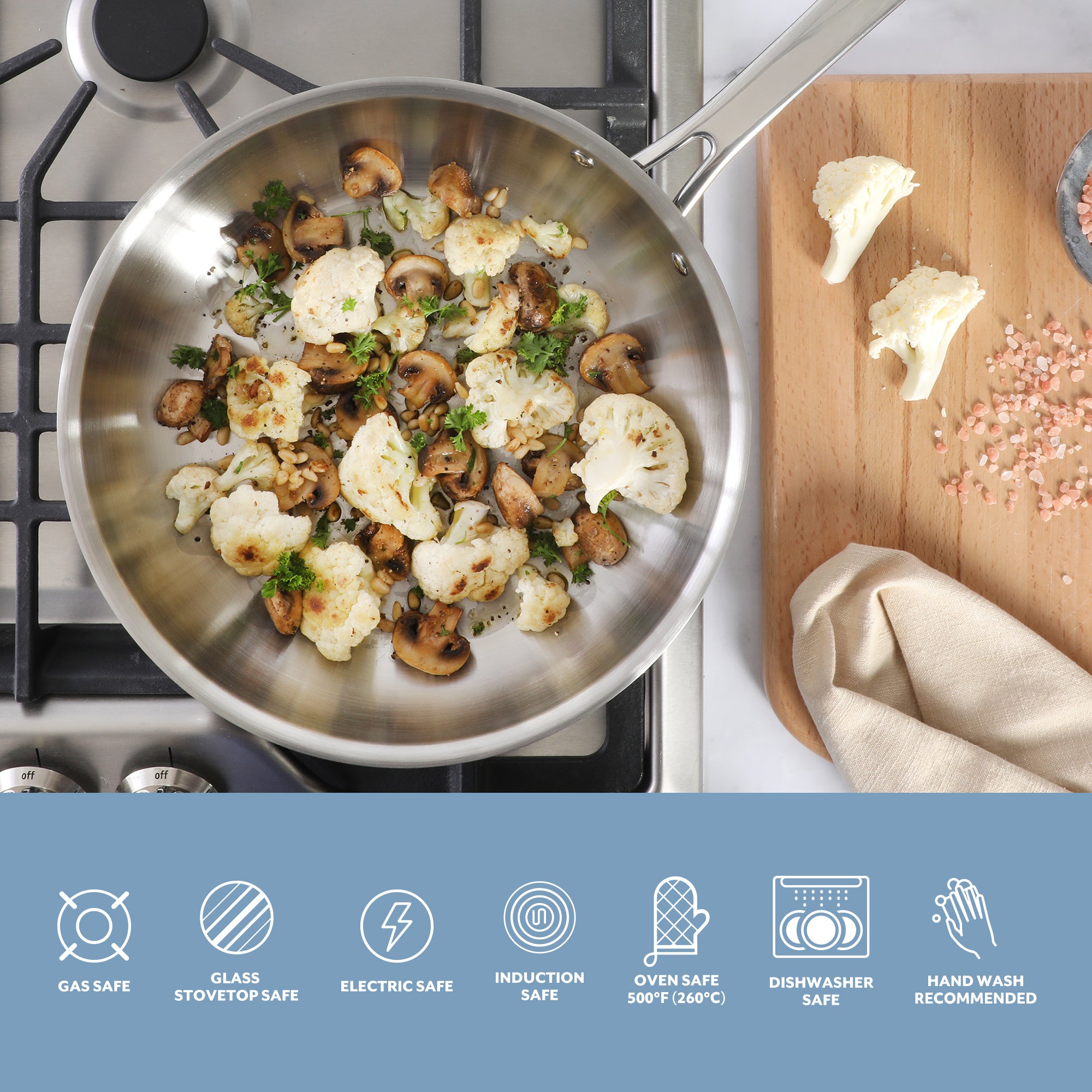 Sur La Table Kitchen Essentials Chef's Deck Stainless Steel Frying Pan – Induction Ready Skillet with Tri-Ply  Base, Polished Finish & Hollow Stay-Cool Handle