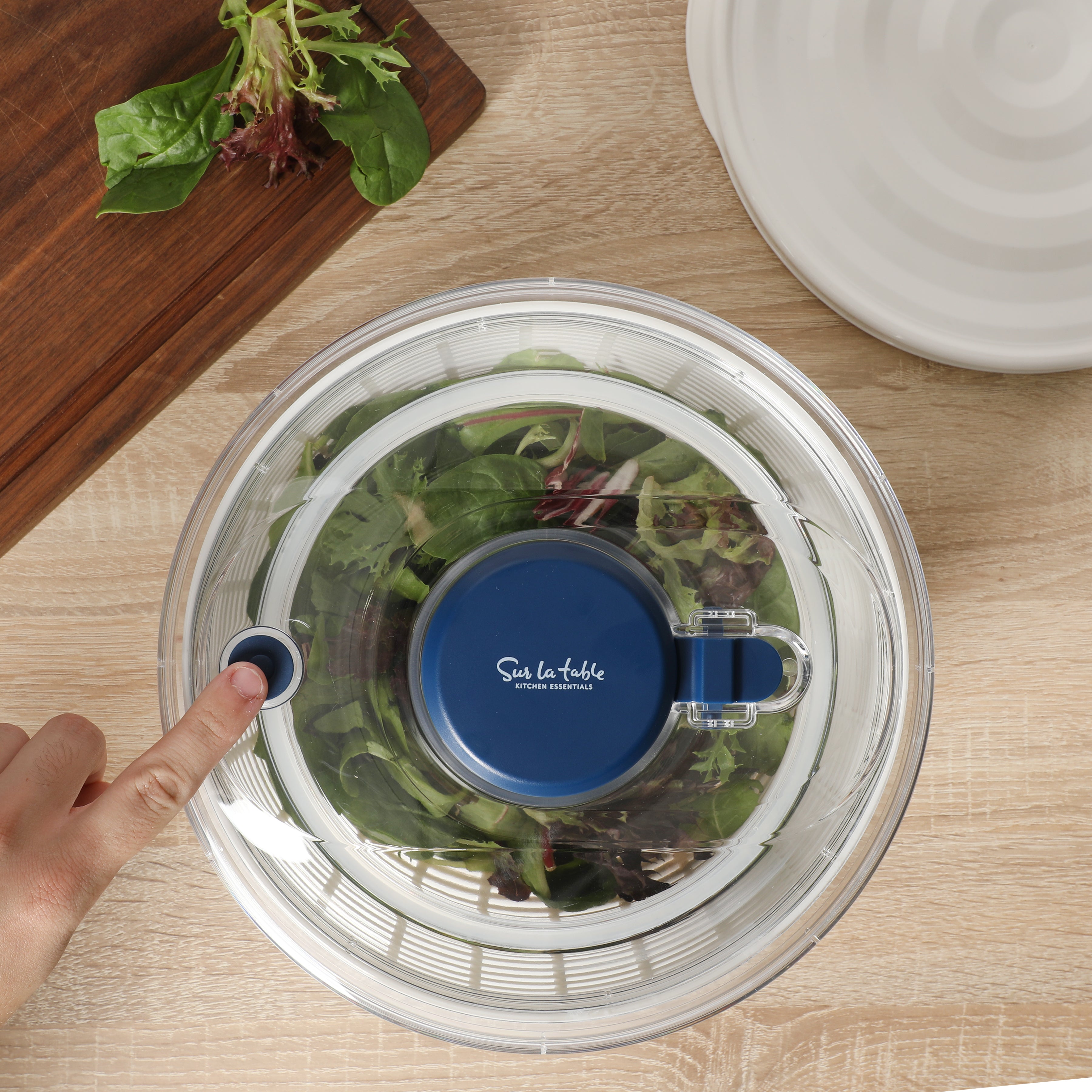 Sur La Table Kitchen Essential 6.3 Qt Salad Spinner, Fruit Washer, Fruit Washing Bowl with Strainer, Vegetable Cleaner, Salad Cleaner, Lettuce Washer