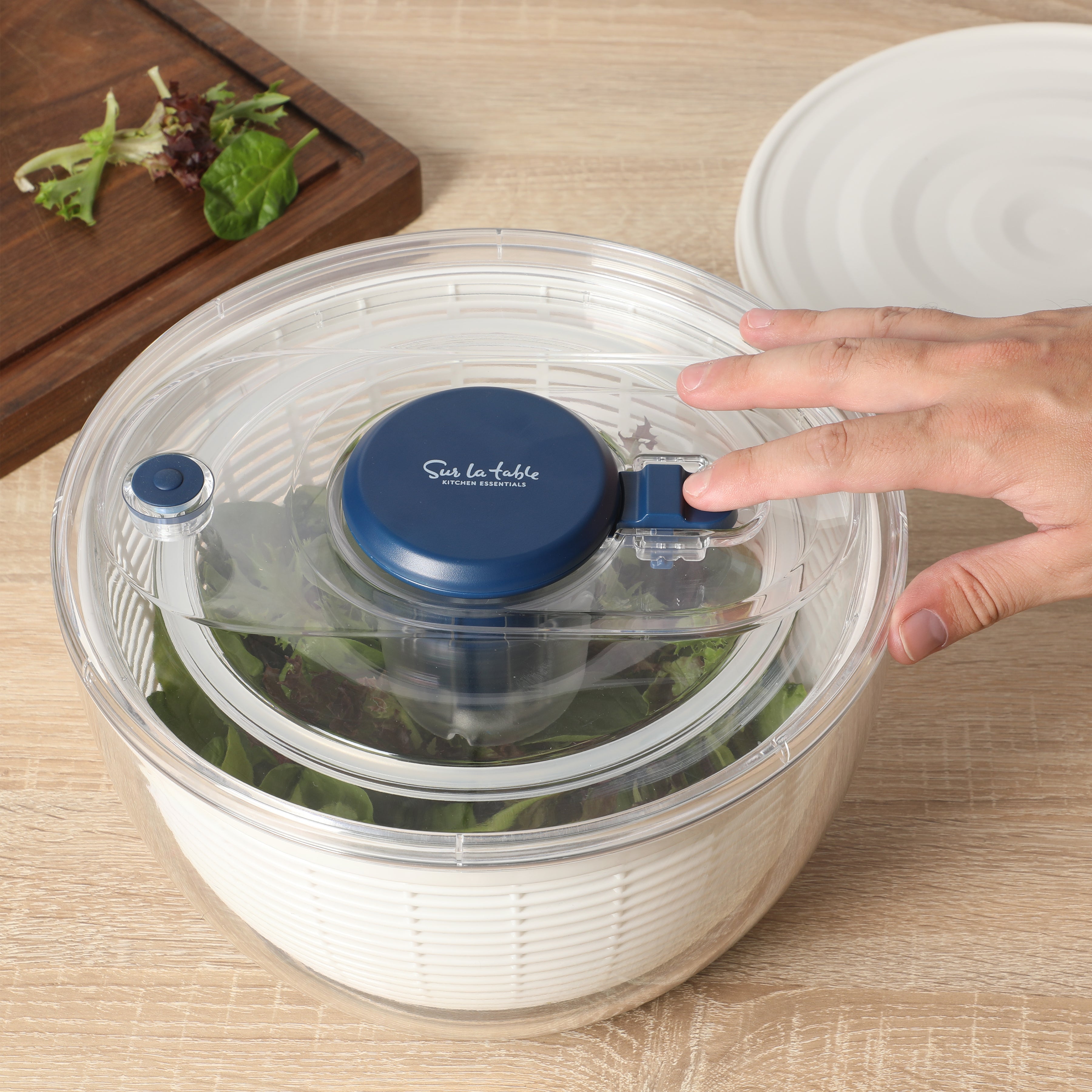 Sur La Table Kitchen Essential 6.3 Qt Salad Spinner, Fruit Washer, Fruit Washing Bowl with Strainer, Vegetable Cleaner, Salad Cleaner, Lettuce Washer