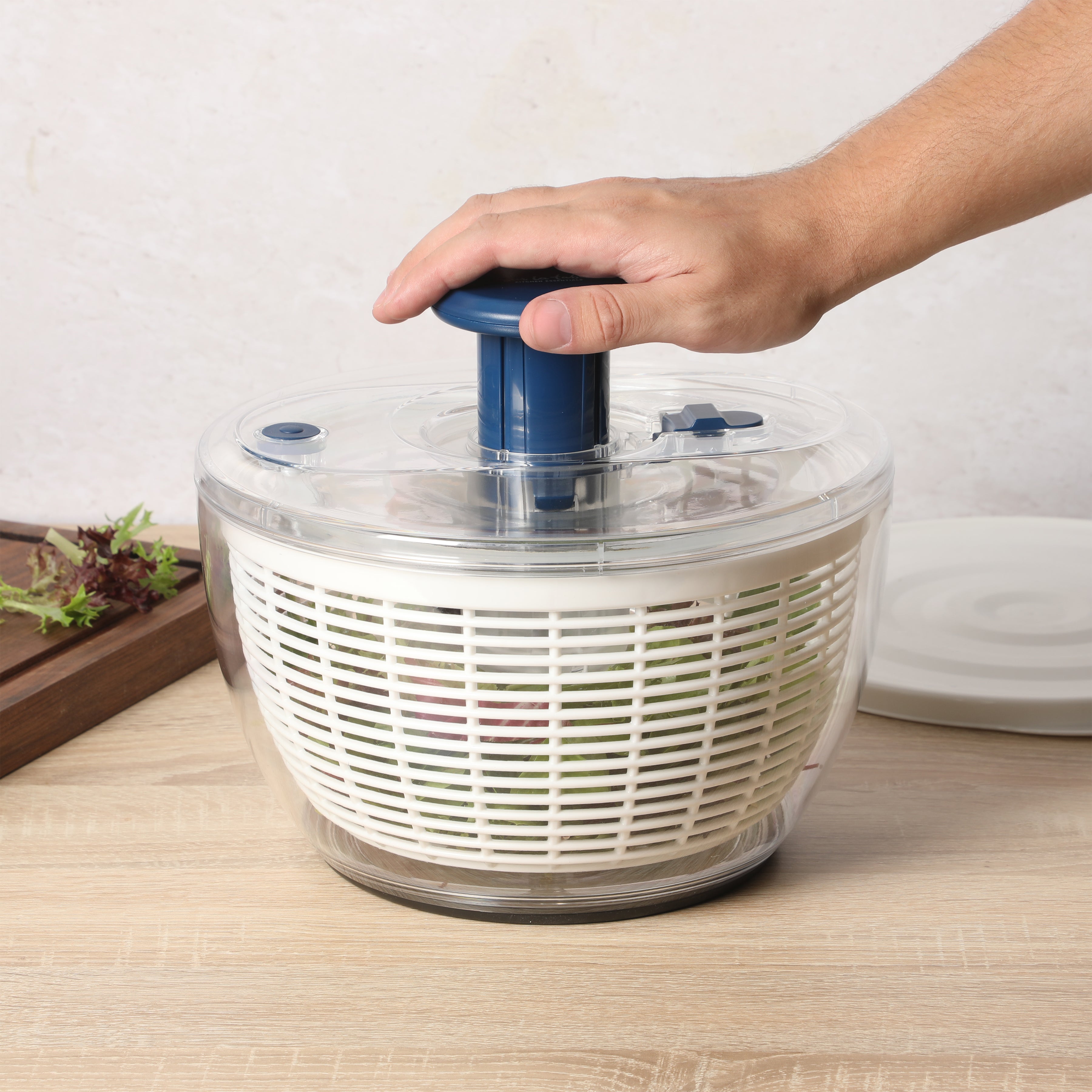 Sur La Table Kitchen Essential 6.3 Qt Salad Spinner, Fruit Washer, Fruit Washing Bowl with Strainer, Vegetable Cleaner, Salad Cleaner, Lettuce Washer