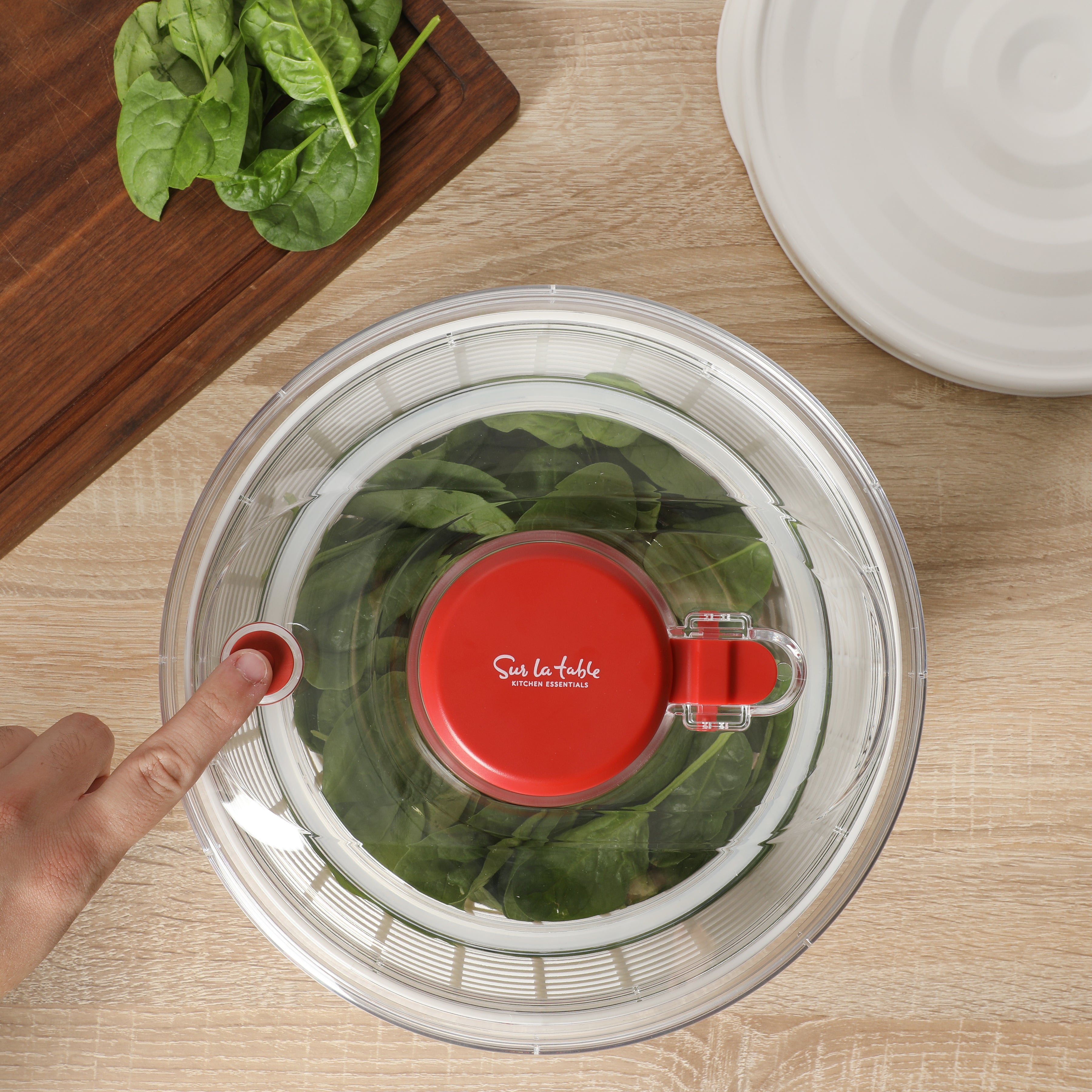 Sur La Table Kitchen Essential 6.3 Qt Salad Spinner, Fruit Washer, Fruit Washing Bowl with Strainer, Vegetable Cleaner, Salad Cleaner, Lettuce Washer