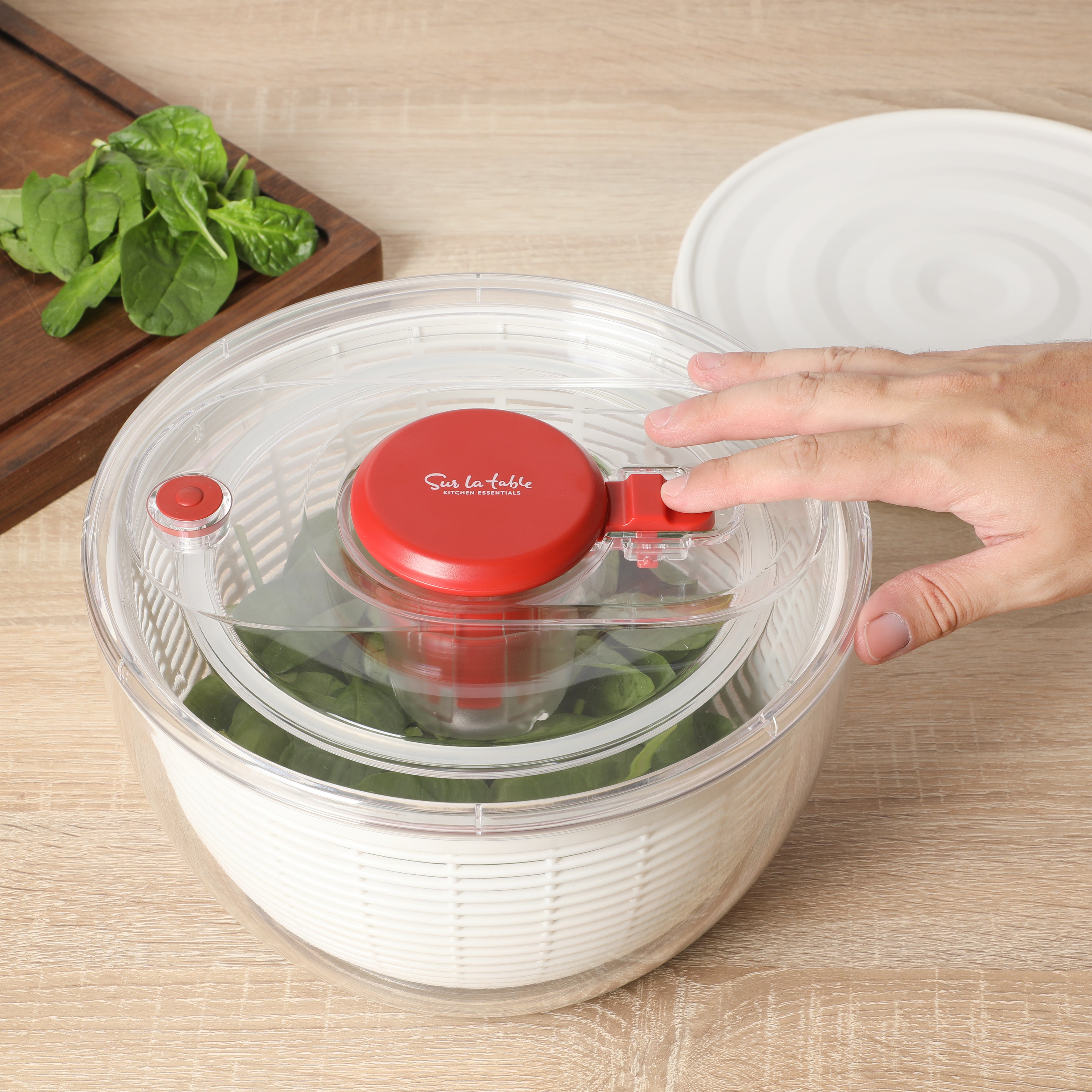 Sur La Table Kitchen Essential 6.3 Qt Salad Spinner, Fruit Washer, Fruit Washing Bowl with Strainer, Vegetable Cleaner, Salad Cleaner, Lettuce Washer
