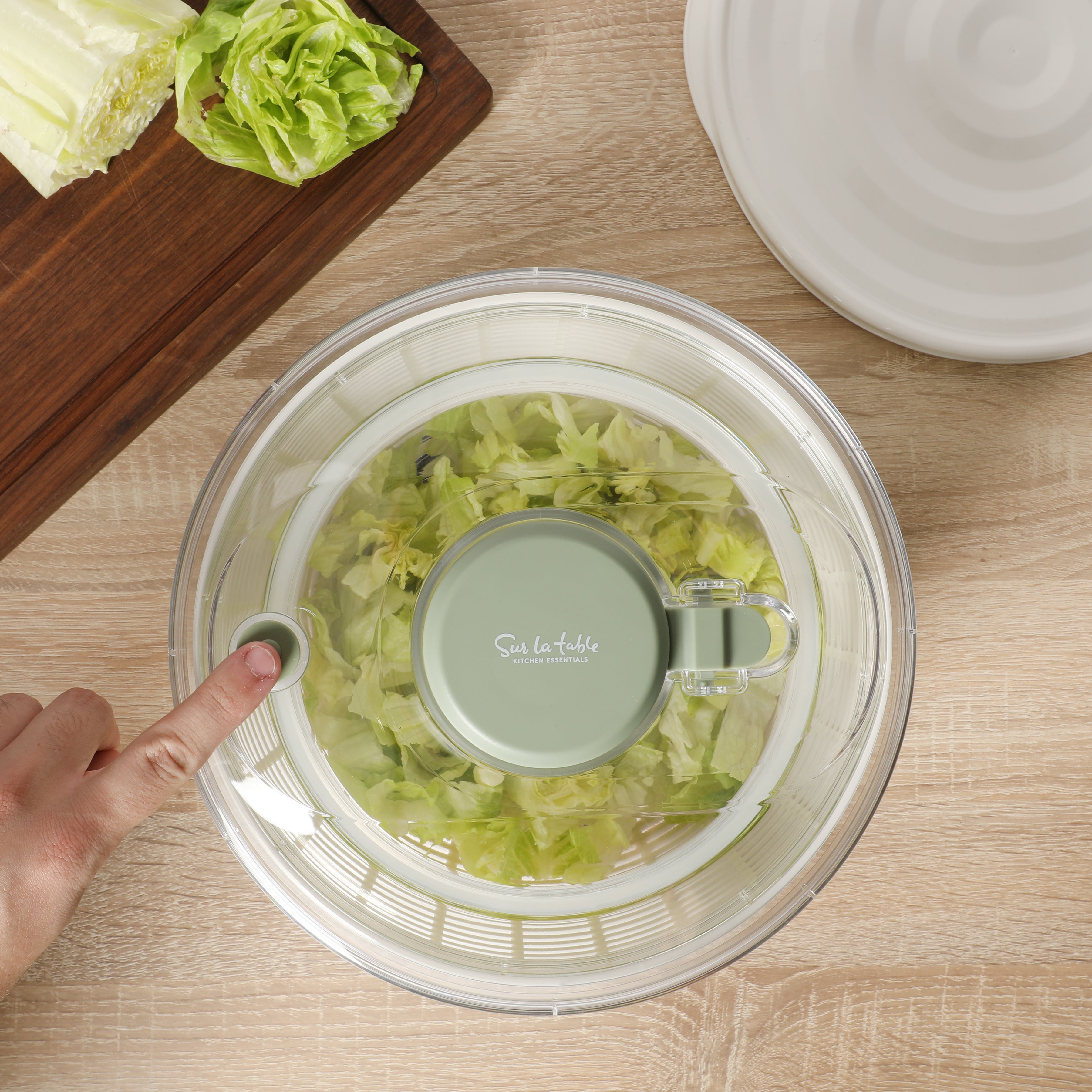 Sur La Table Kitchen Essential 6.3 Qt Salad Spinner, Fruit Washer, Fruit Washing Bowl with Strainer, Vegetable Cleaner, Salad Cleaner, Lettuce Washer