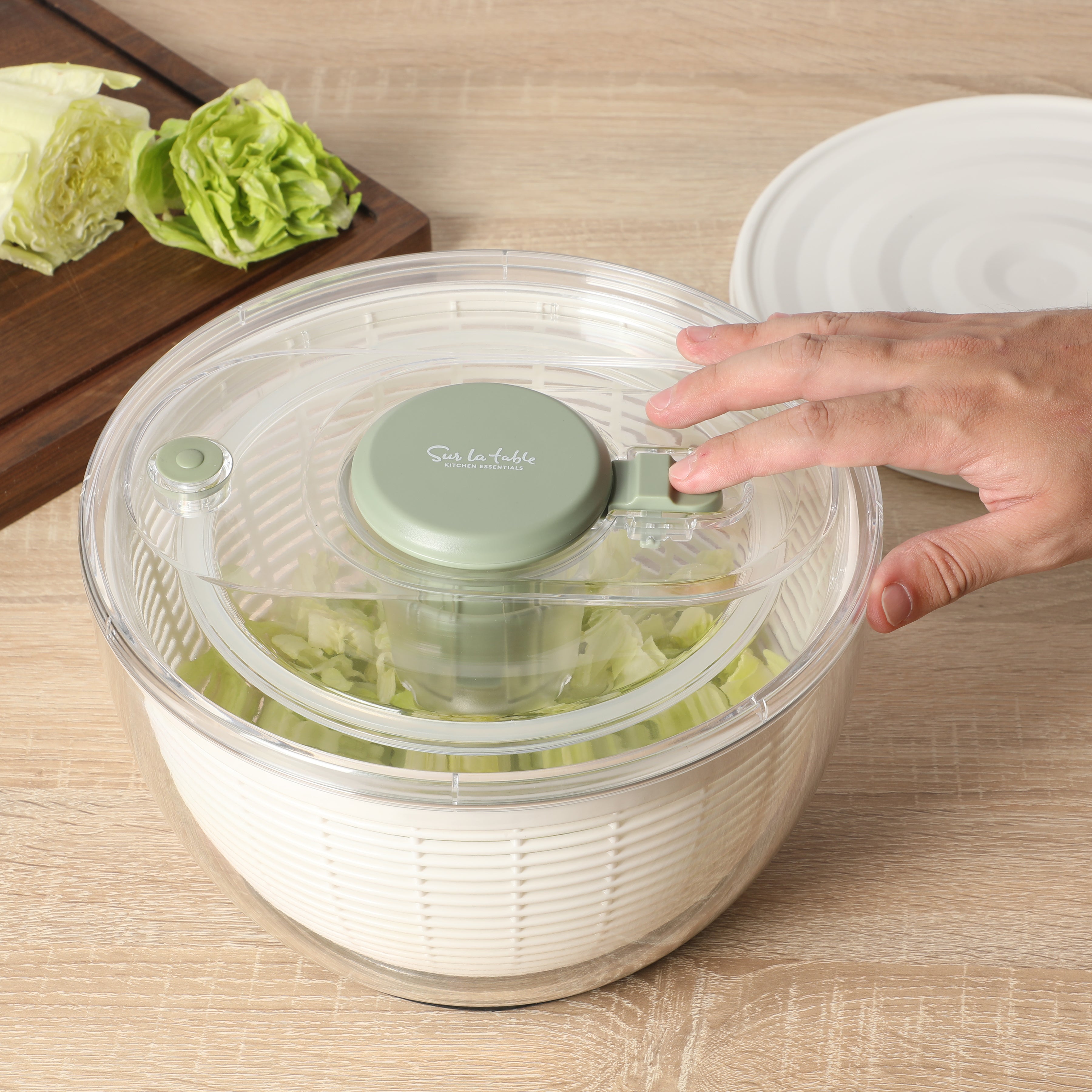Sur La Table Kitchen Essential 6.3 Qt Salad Spinner, Fruit Washer, Fruit Washing Bowl with Strainer, Vegetable Cleaner, Salad Cleaner, Lettuce Washer