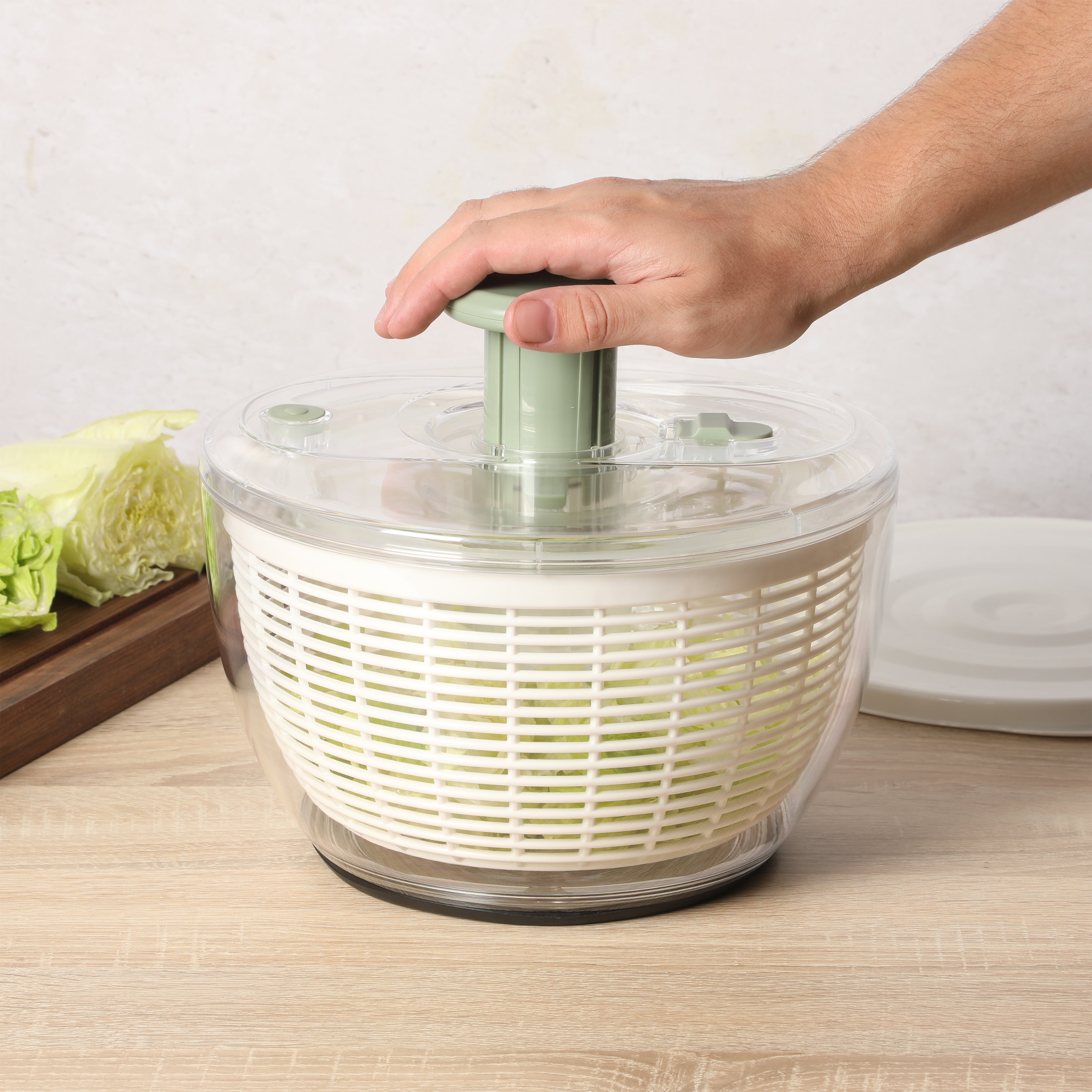 Sur La Table Kitchen Essential 6.3 Qt Salad Spinner, Fruit Washer, Fruit Washing Bowl with Strainer, Vegetable Cleaner, Salad Cleaner, Lettuce Washer