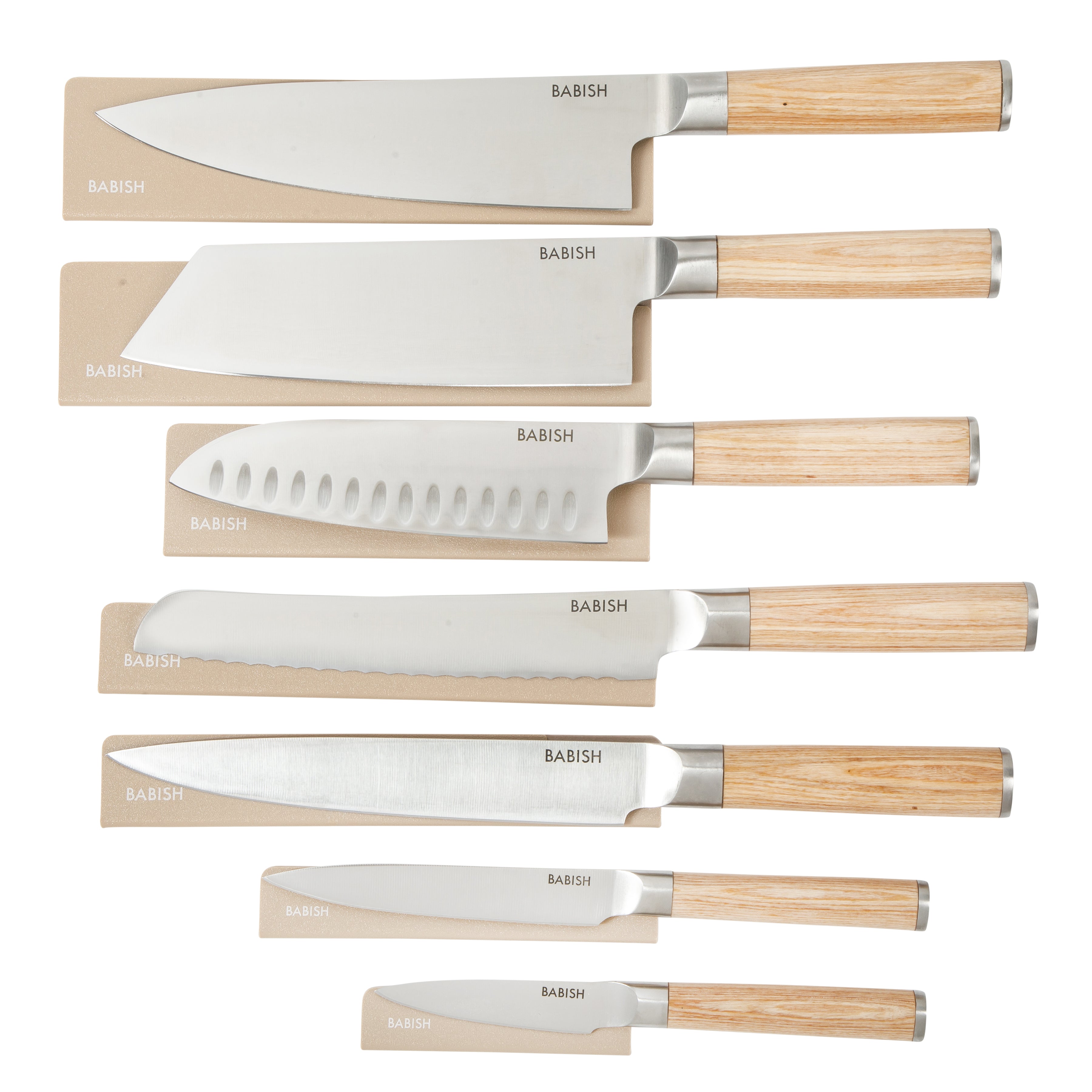 Babish 14-Piece Full Tang Forged Light/Dark Pakka Wood Kitchen Knife Set – High-Carbon 1.4116 German Steel Cutlery with Protective Sheaths – Professional Chef Knife Set