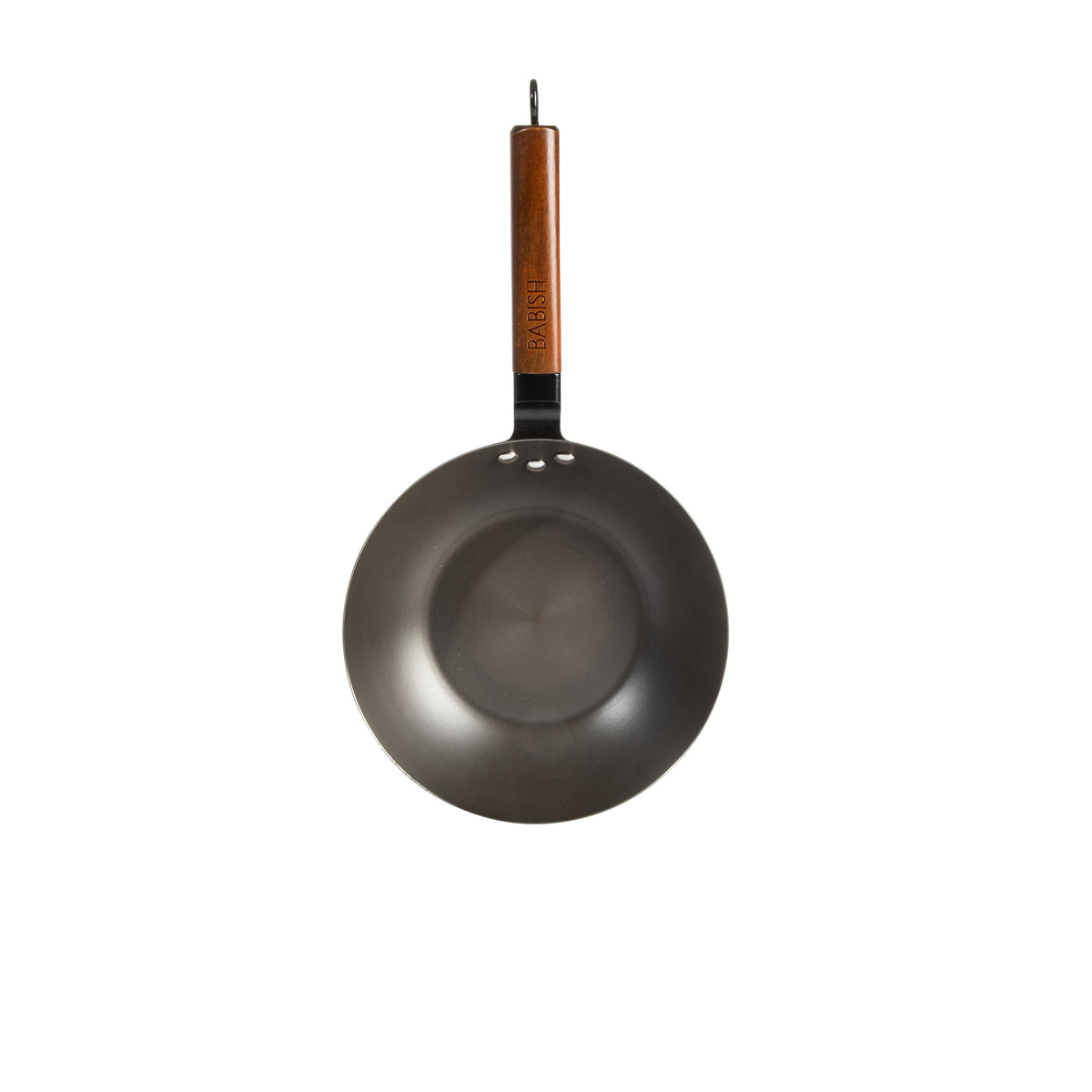 Babish 9.5 Inch Carbon Steel Flat Bottom Wok Pan with Wooden Handle & Helper Handle, Stir Fry Pan for Chinese Cooking, Gas & Induction Compatible