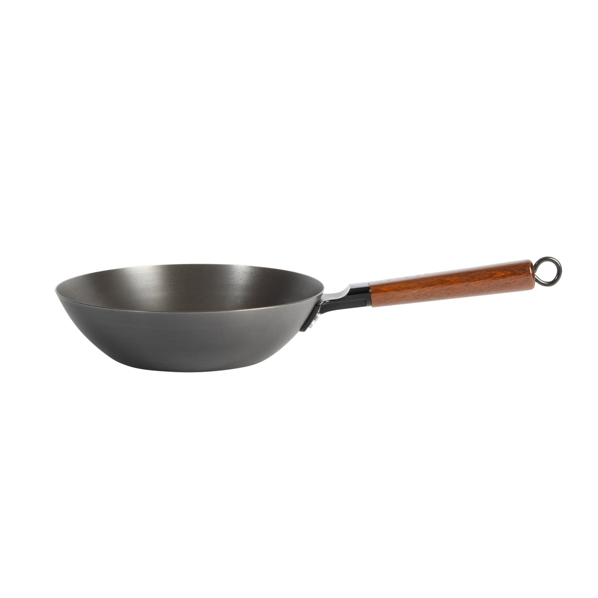 Babish 9.5 Inch Carbon Steel Flat Bottom Wok Pan with Wooden Handle & Helper Handle, Stir Fry Pan for Chinese Cooking, Gas & Induction Compatible