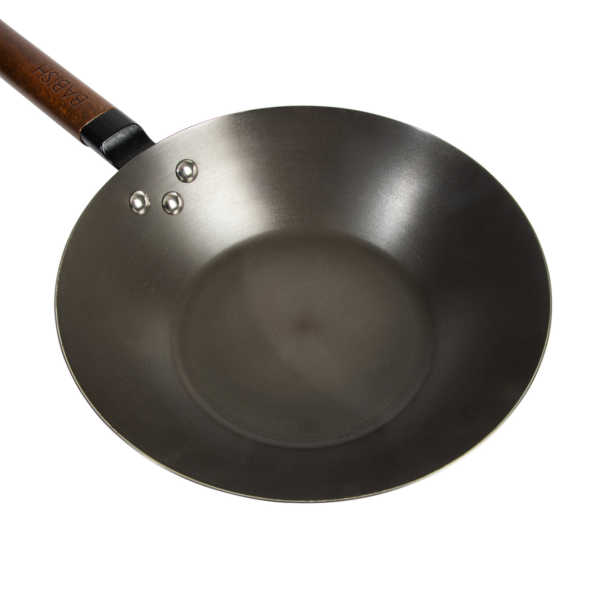 Babish 9.5 Inch Carbon Steel Flat Bottom Wok Pan with Wooden Handle & Helper Handle, Stir Fry Pan for Chinese Cooking, Gas & Induction Compatible