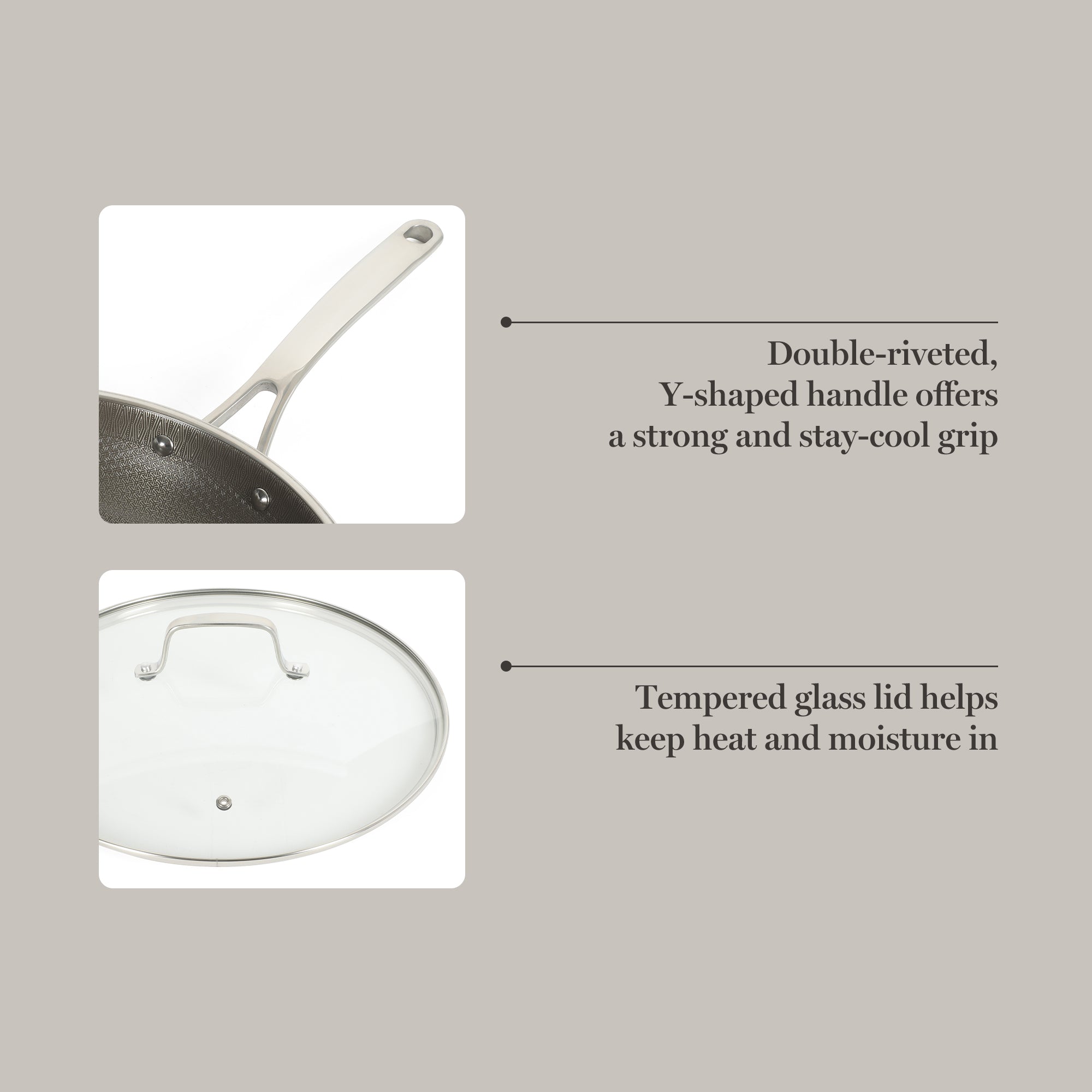 Martha Stewart Badgley Hybrid Nonstick 12 Inch TriPly Stainless Steel Large Fry Pan With Lid & Stay Cool Handle - Laser Etched Non-Toxic Nonstick Skillet - Dishwasher and Induction Safe