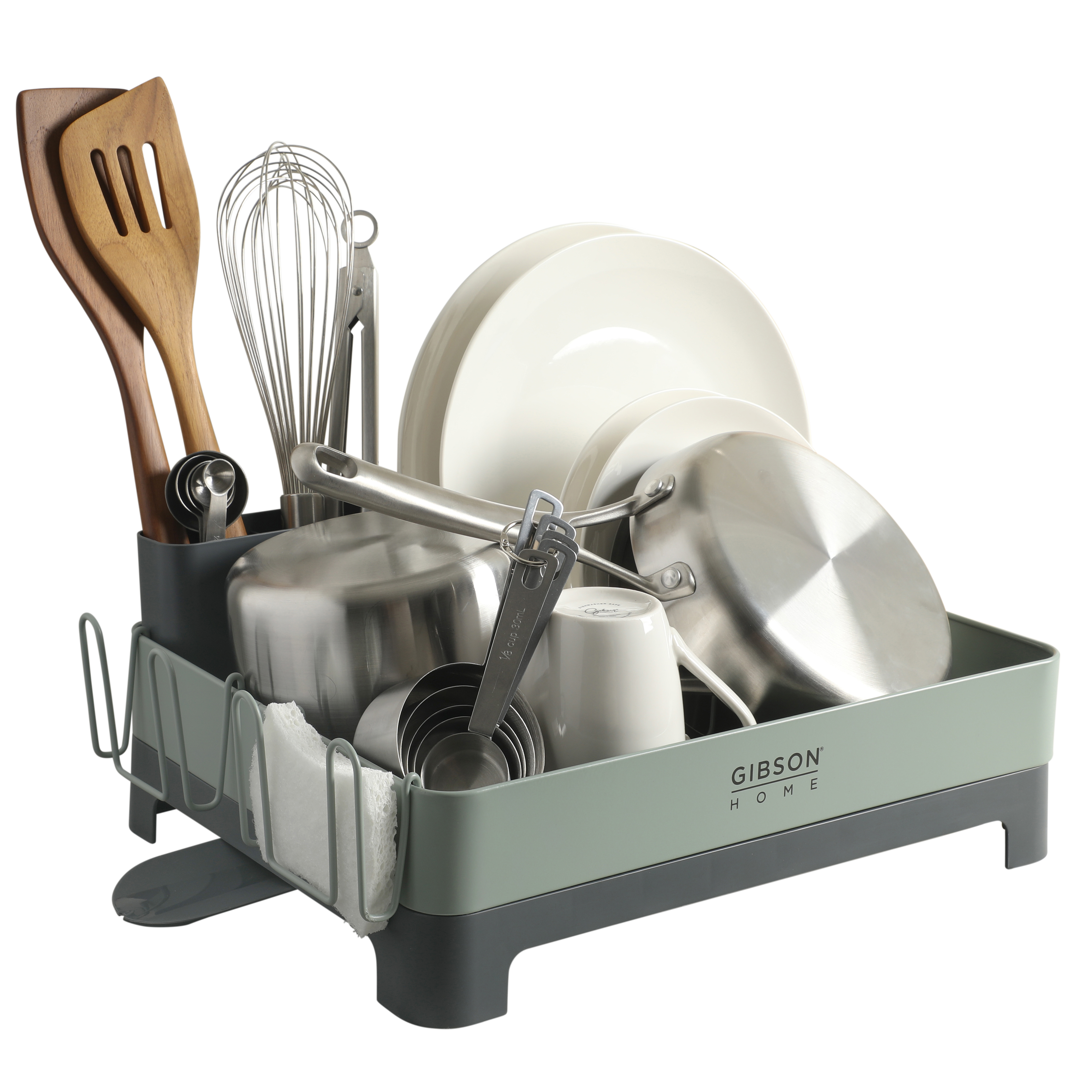 Gibson Home Nestcraft Full Size Rust Resistant Dish Rack with Drain Board and Flatware Caddy