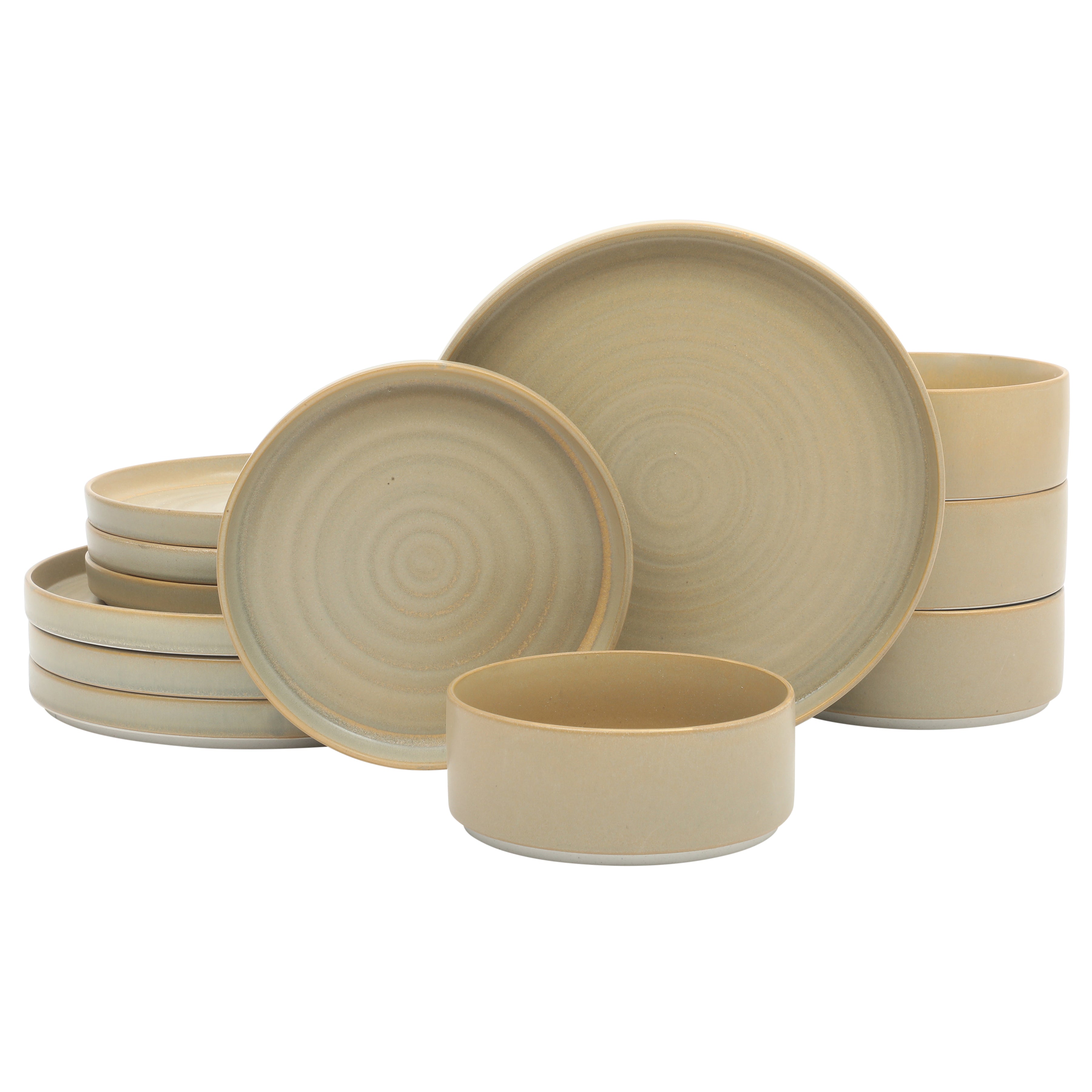 Gibson Elite Echo Bay 12 Piece Porcelain Reactive Glaze (Service for 4) Ceramic Plates and Bowls Modern Stackable Dinnerware Set