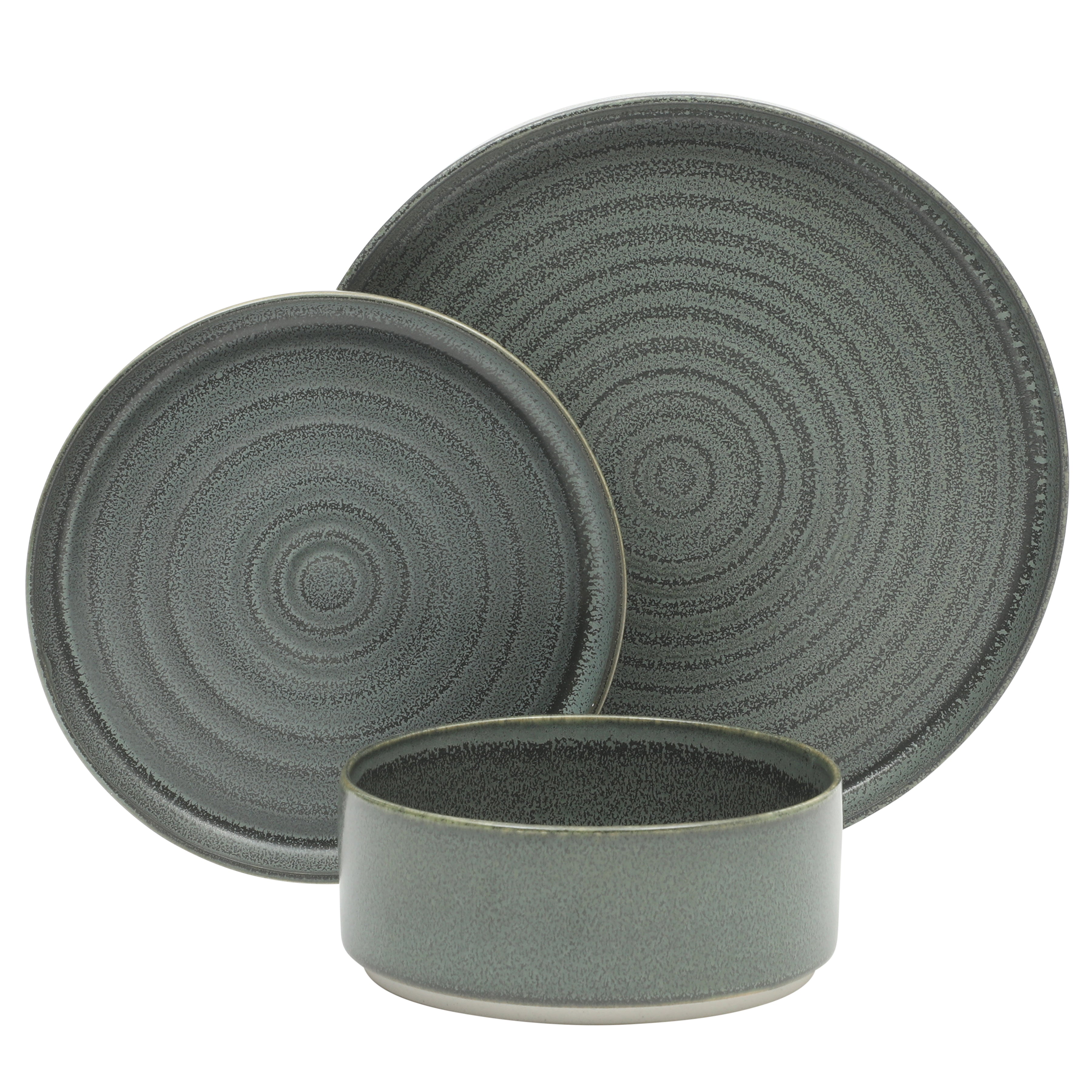 Gibson Elite Echo Bay 12 Piece Porcelain Reactive Glaze (Service for 4) Ceramic Plates and Bowls Modern Stackable Dinnerware Set