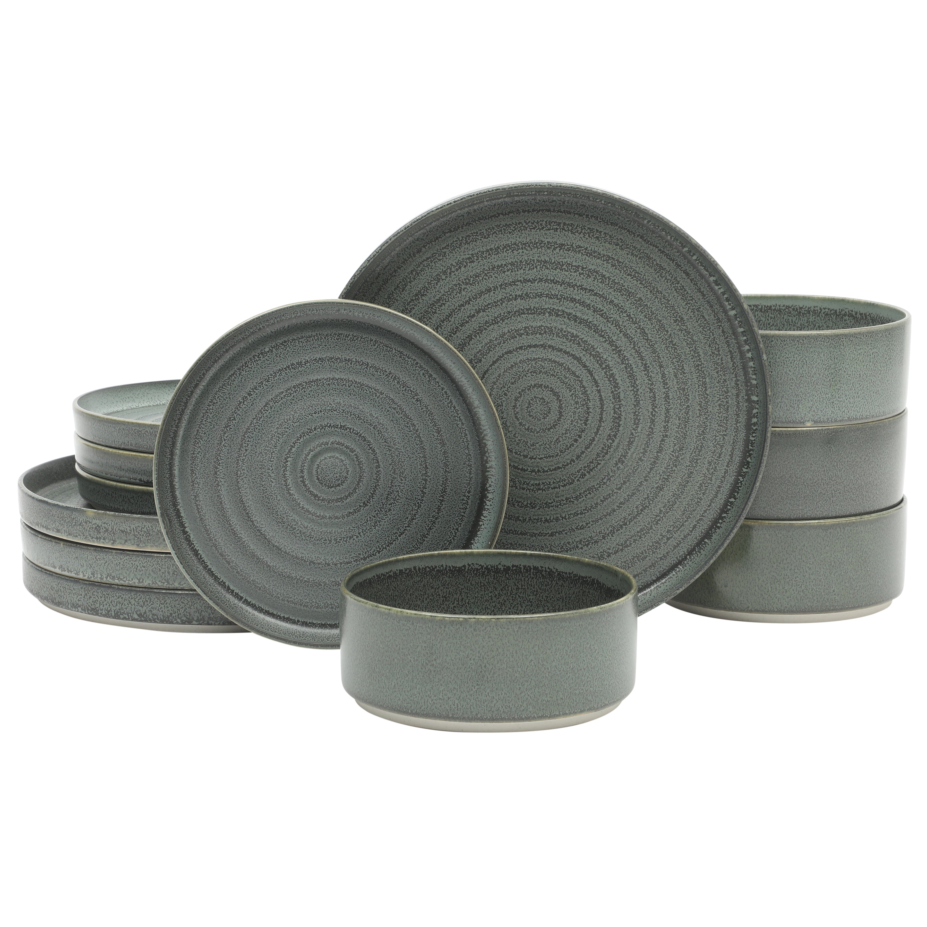 Gibson Elite Echo Bay 12 Piece Porcelain Reactive Glaze (Service for 4) Ceramic Plates and Bowls Modern Stackable Dinnerware Set