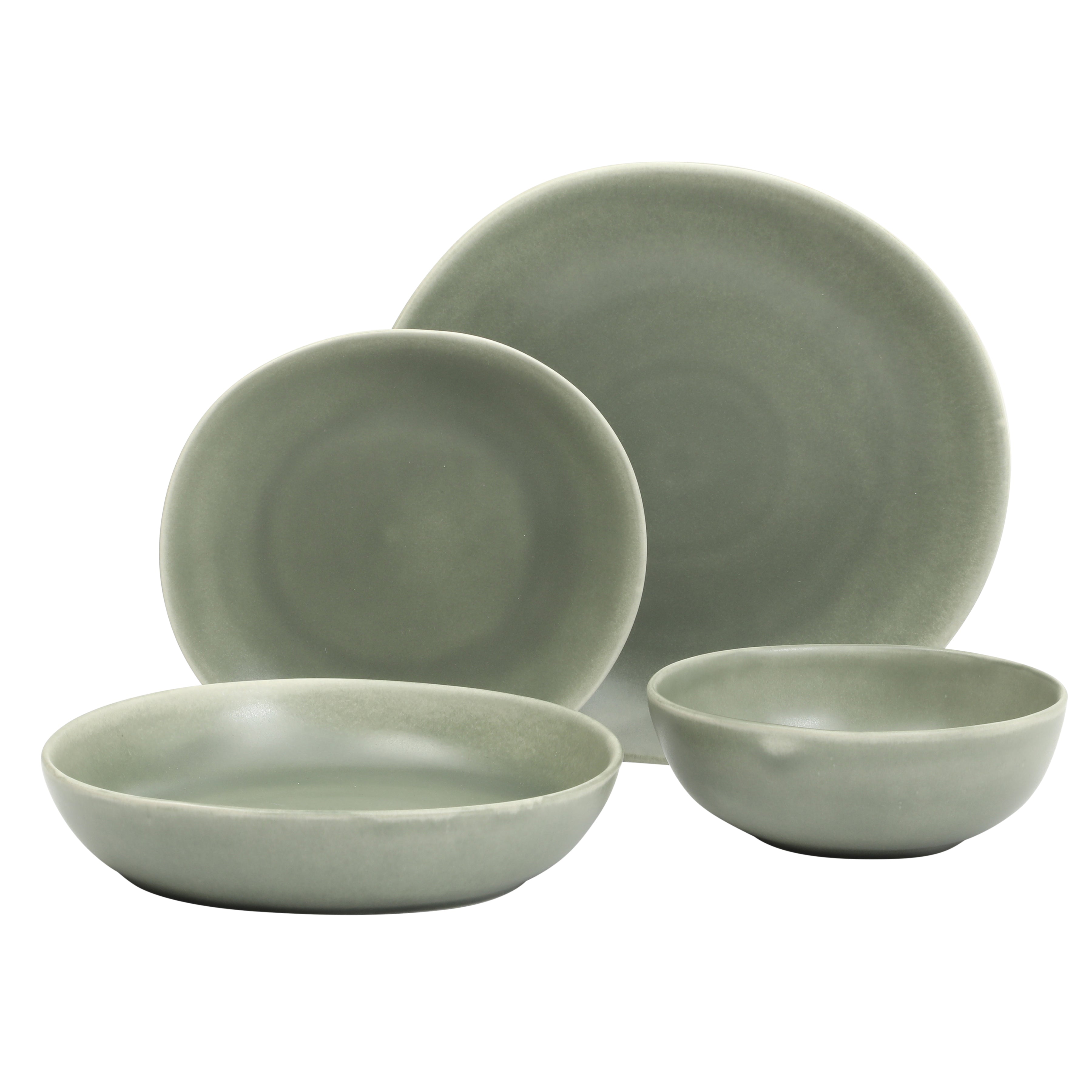 Gibson Elite Zion Mist 16 Piece Stoneware Reactive Glaze (Service for 4) Ceramic Plates and Bowls Modern Organic Dinnerware Set