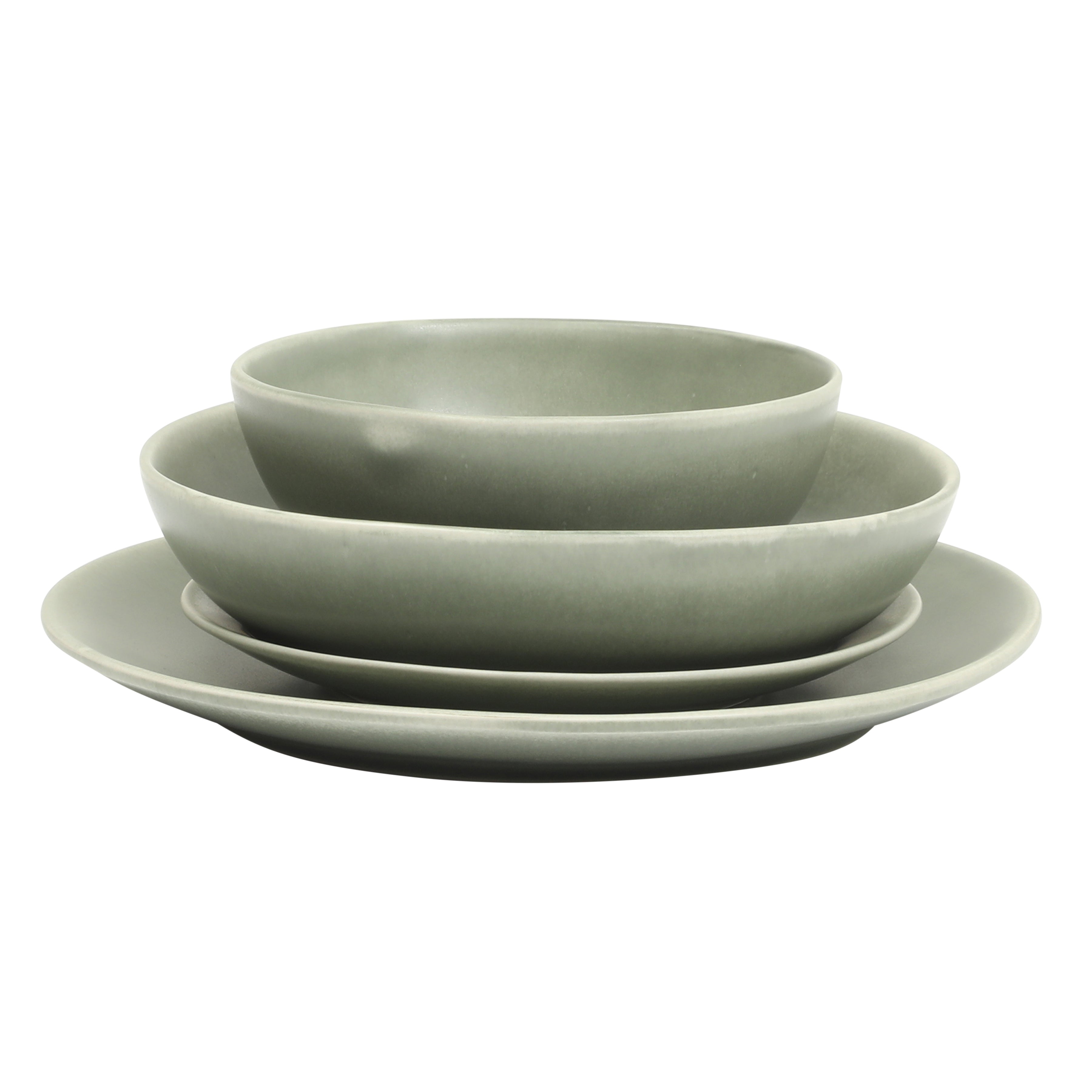 Gibson Elite Zion Mist 16 Piece Stoneware Reactive Glaze (Service for 4) Ceramic Plates and Bowls Modern Organic Dinnerware Set