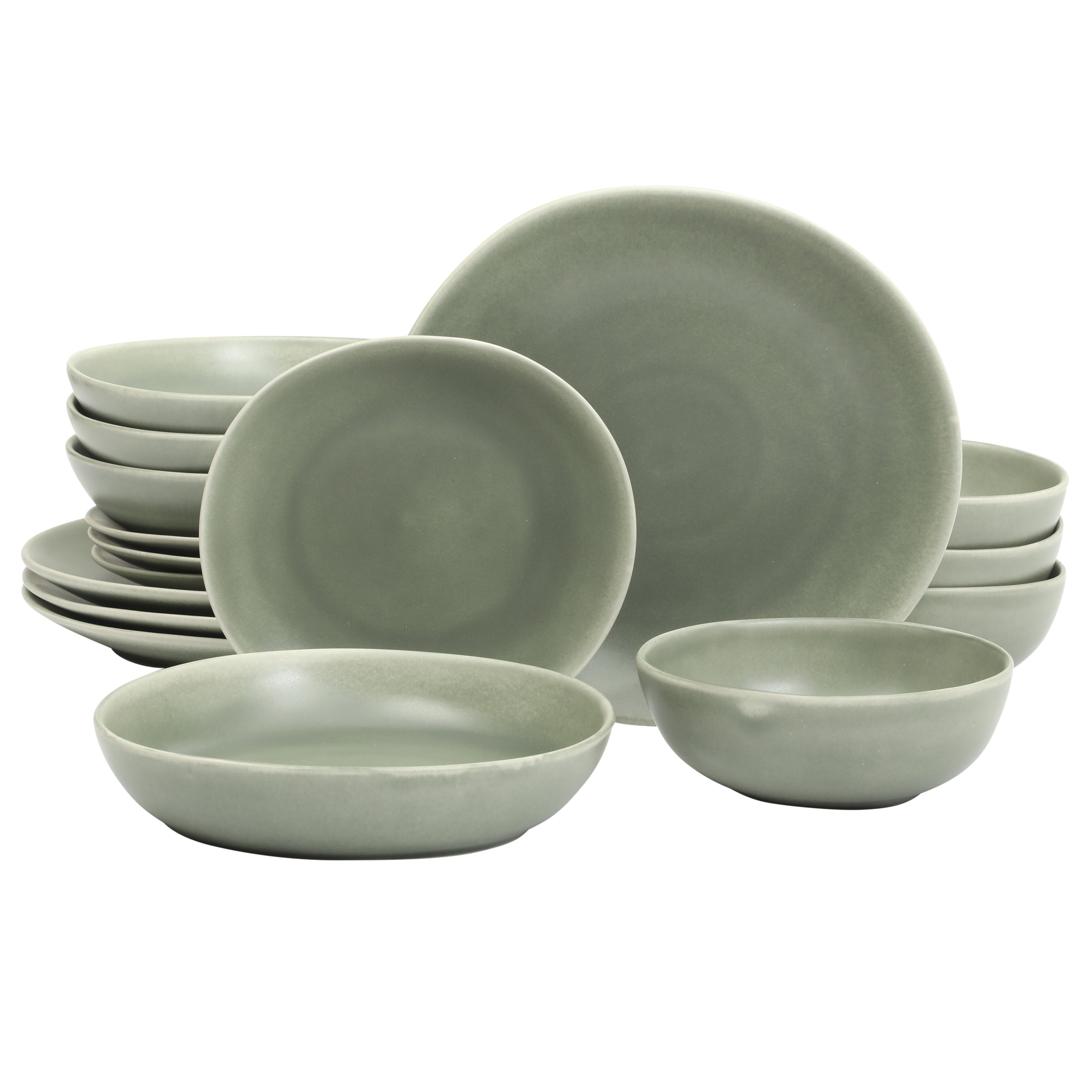 Gibson Elite Zion Mist 16 Piece Stoneware Reactive Glaze (Service for 4) Ceramic Plates and Bowls Modern Organic Dinnerware Set