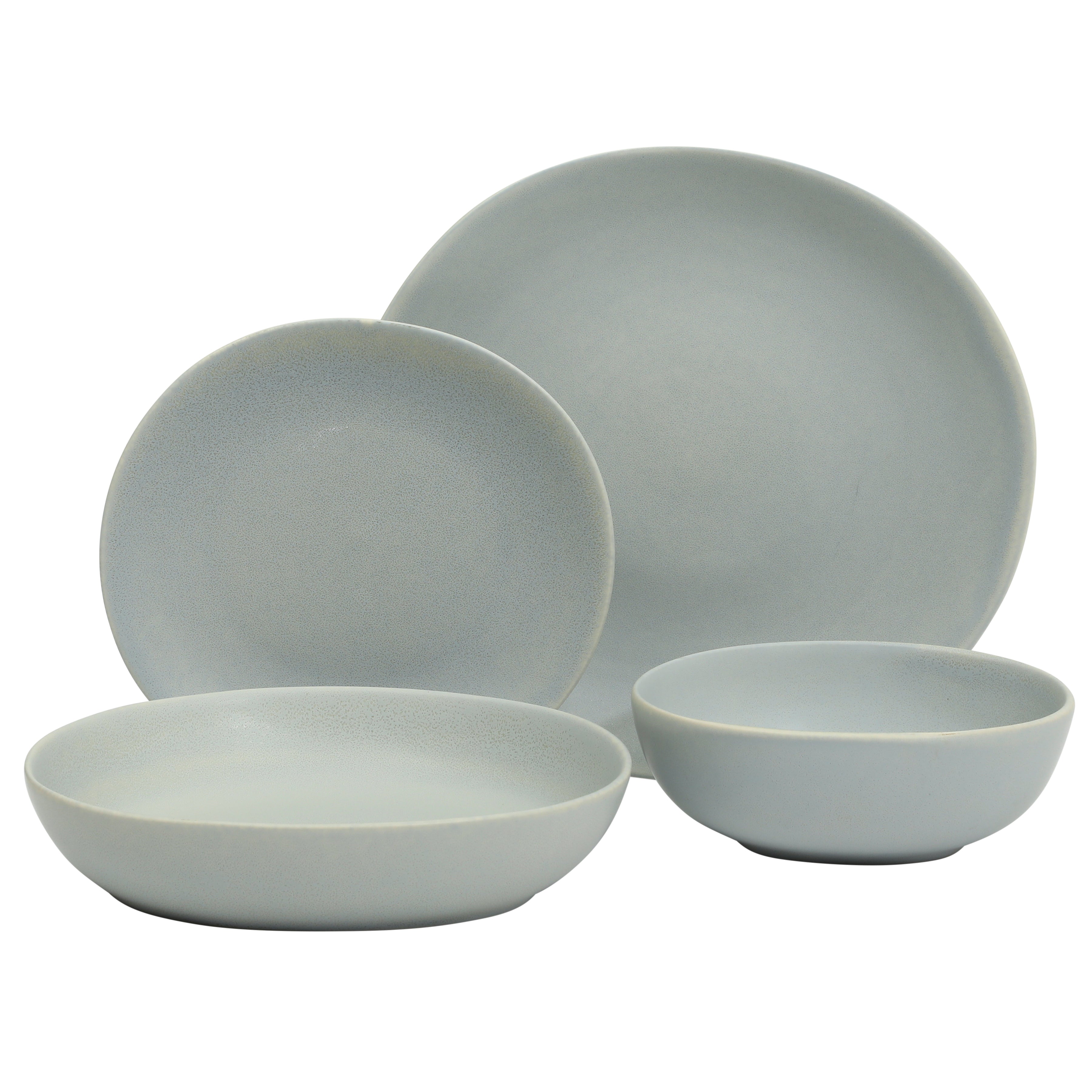 Gibson Elite Zion Mist 16 Piece Stoneware Reactive Glaze (Service for 4) Ceramic Plates and Bowls Modern Organic Dinnerware Set