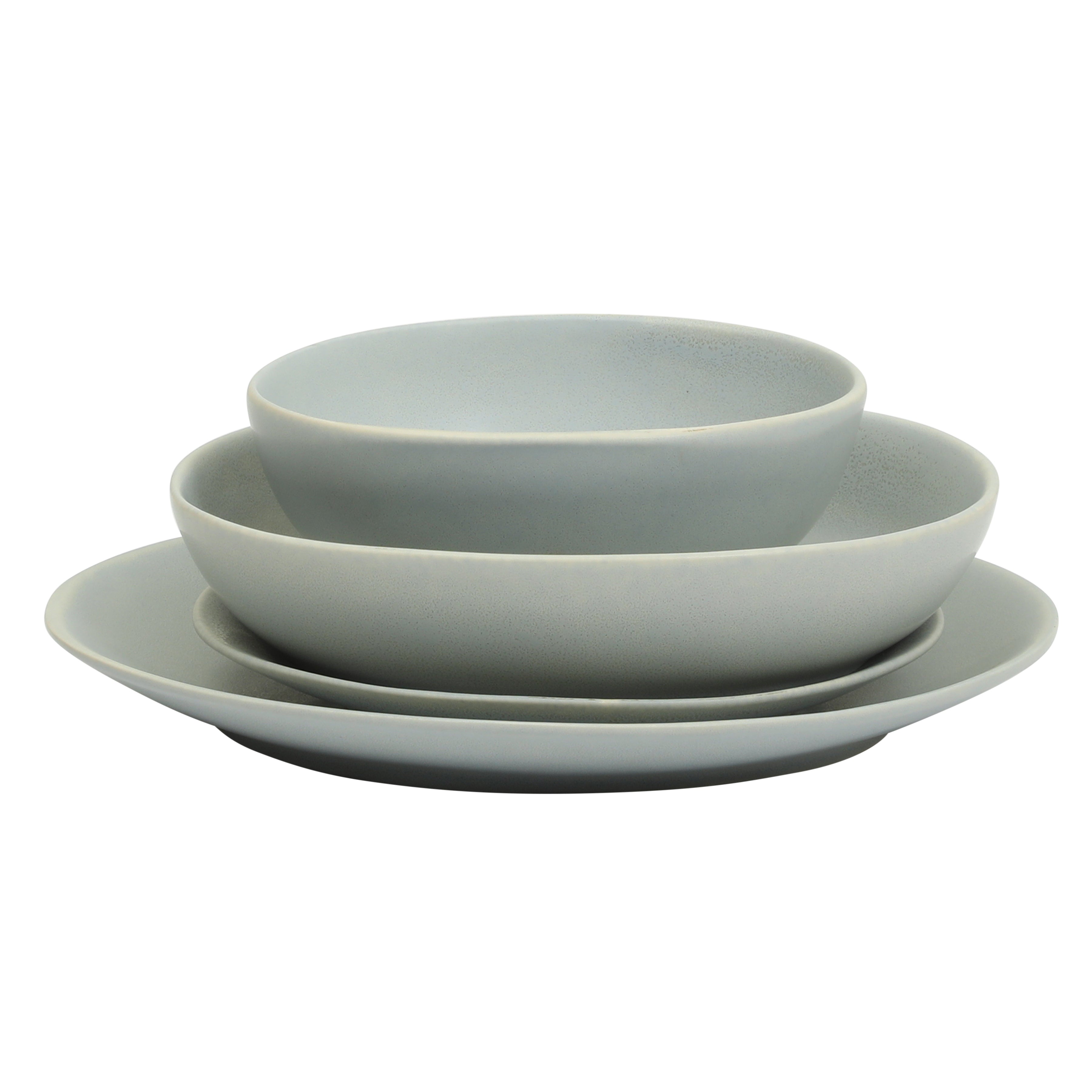 Gibson Elite Zion Mist 16 Piece Stoneware Reactive Glaze (Service for 4) Ceramic Plates and Bowls Modern Organic Dinnerware Set