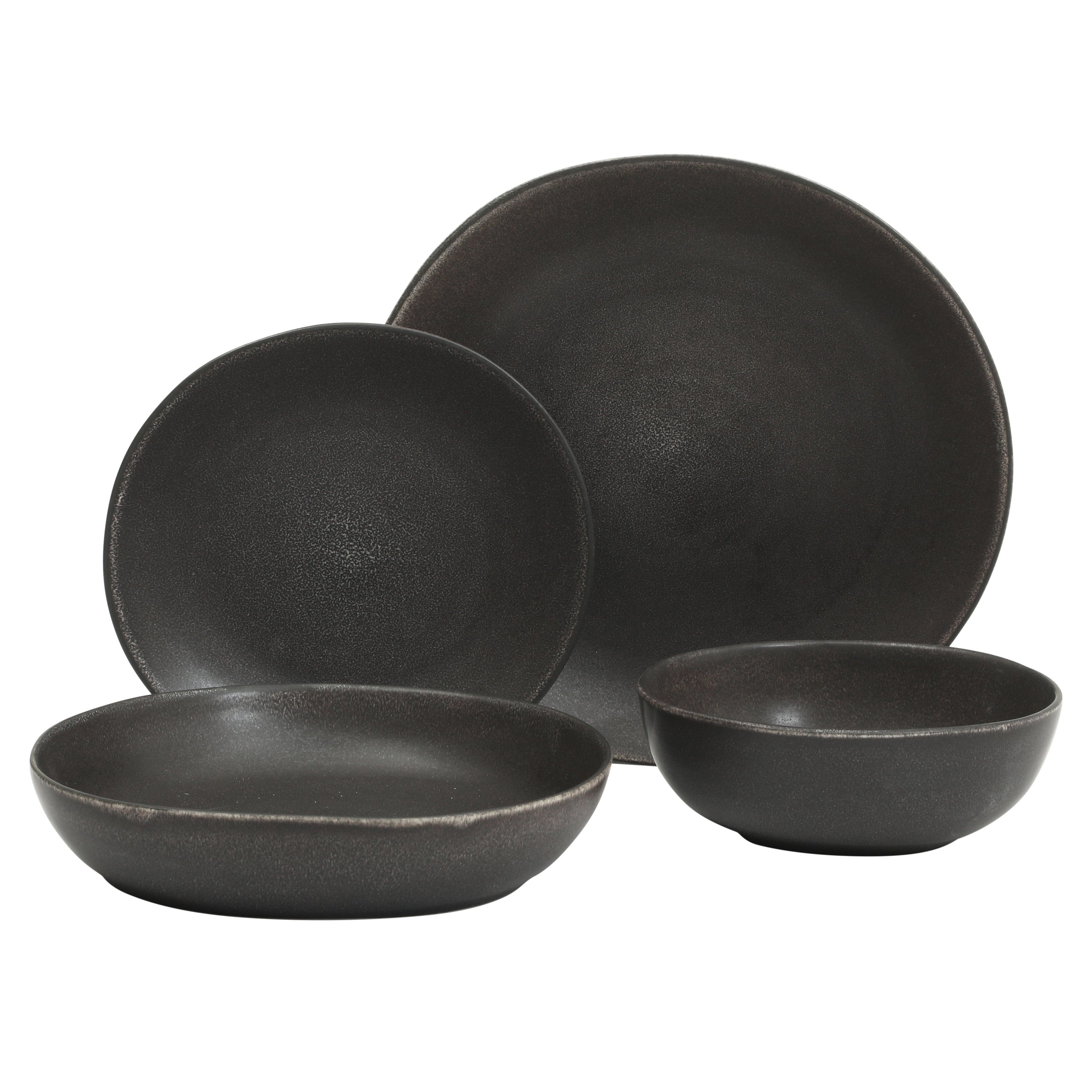Gibson Elite Zion Mist 16 Piece Stoneware Reactive Glaze (Service for 4) Ceramic Plates and Bowls Modern Organic Dinnerware Set