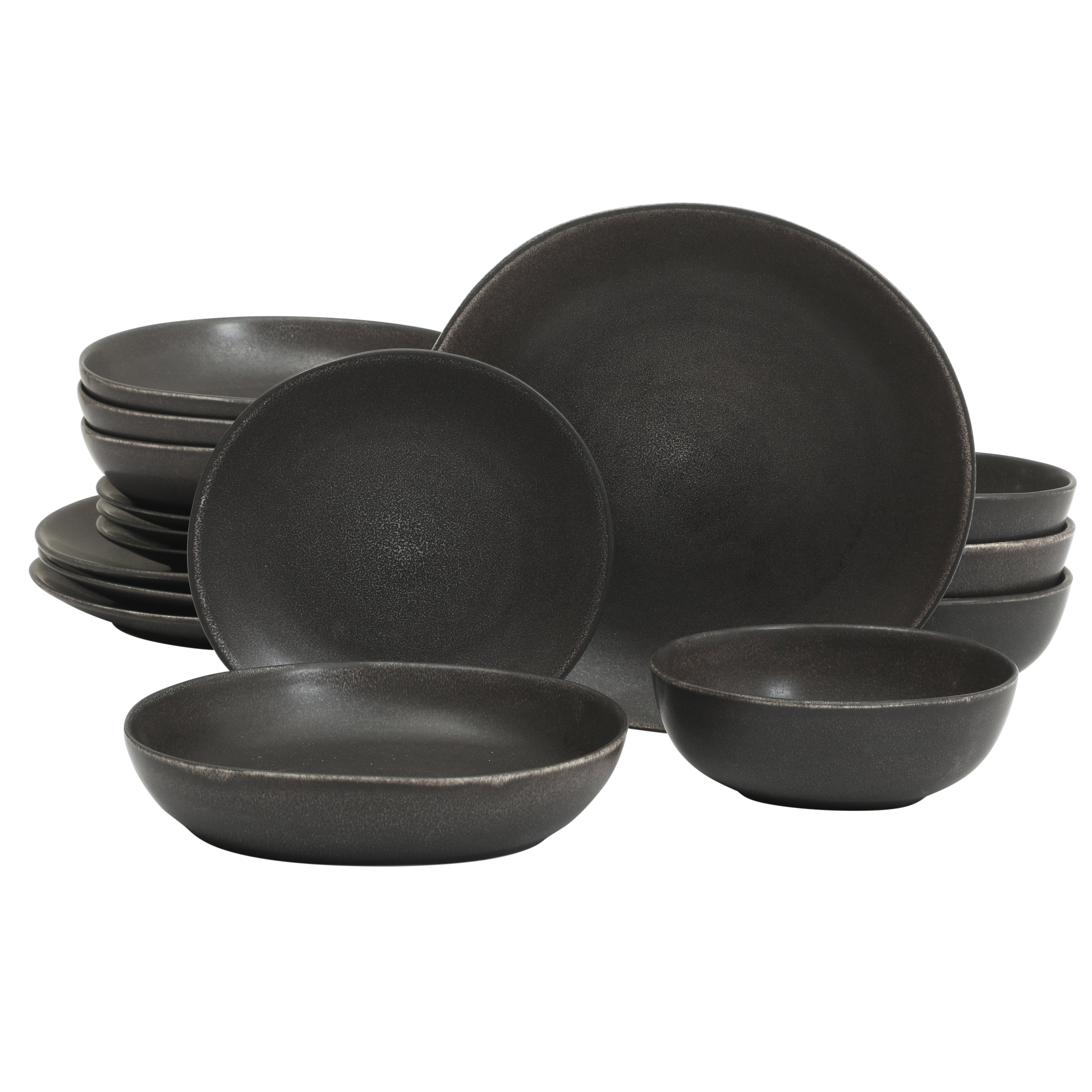 Gibson Elite Zion Mist 16 Piece Stoneware Reactive Glaze (Service for 4) Ceramic Plates and Bowls Modern Organic Dinnerware Set