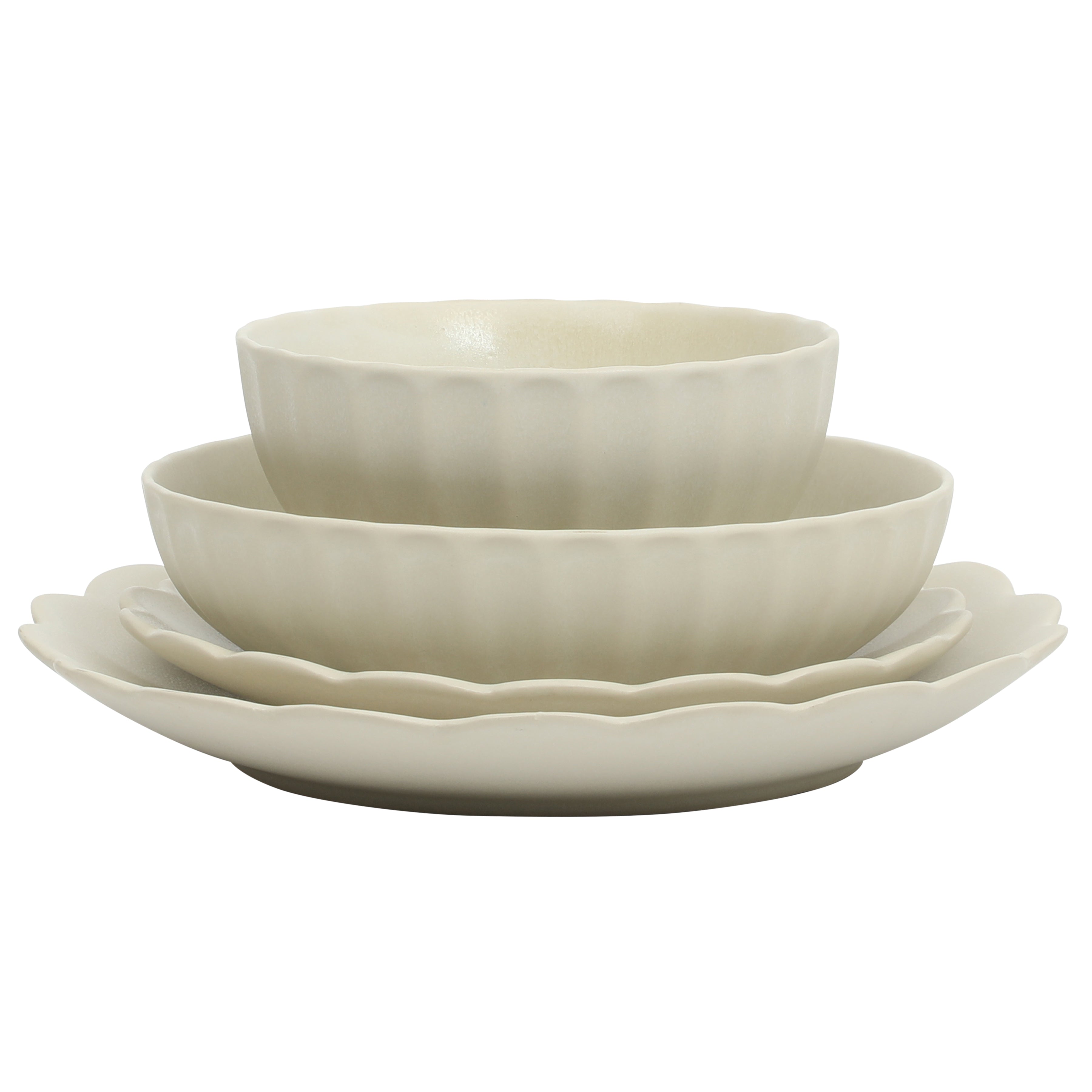 Gibson Elite Malibu Shore 16 Piece Scallop Stoneware Reactive Glaze (Service for 4) Ceramic Plates and Bowls Dinnerware Set