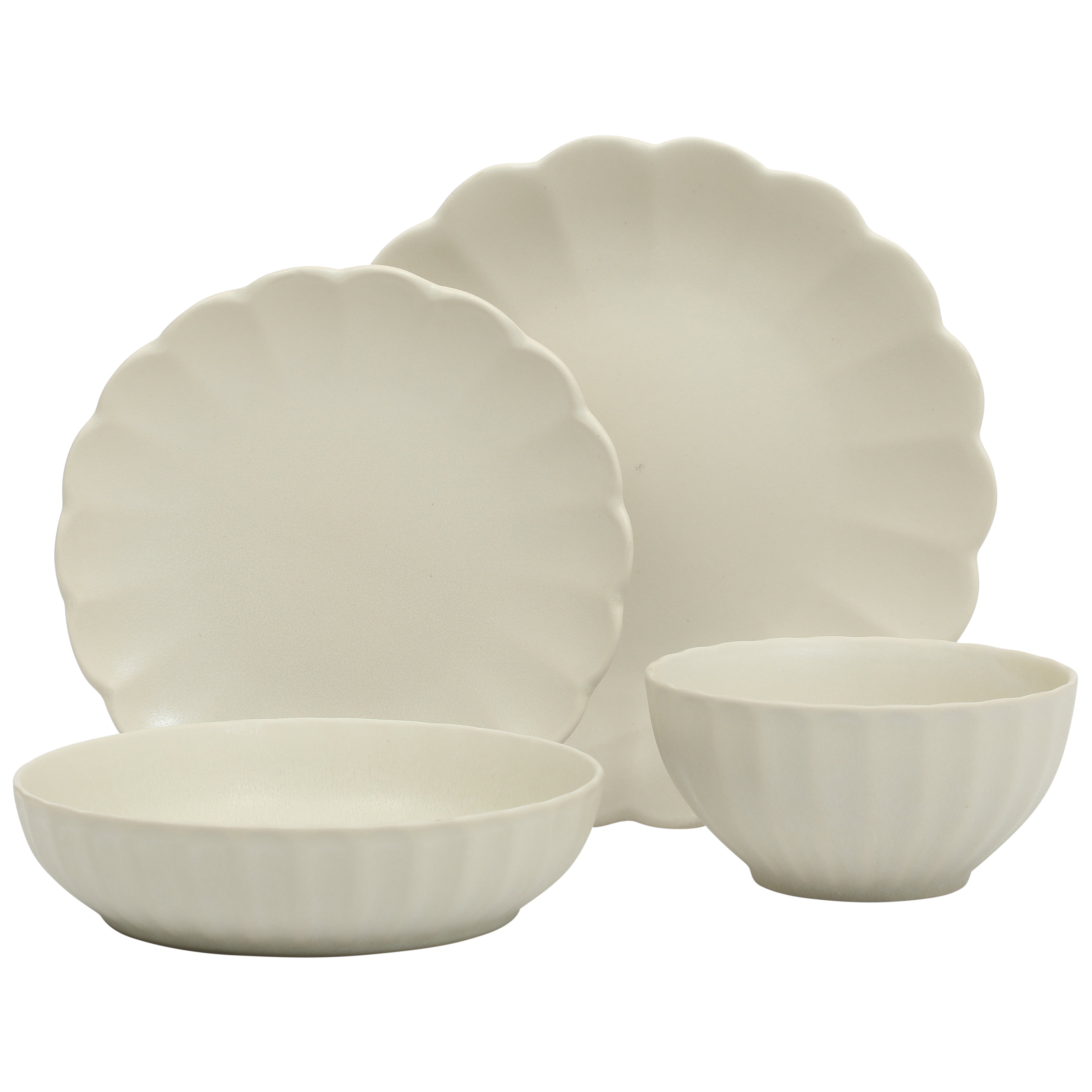 Gibson Elite Malibu Shore 16 Piece Scallop Stoneware Reactive Glaze (Service for 4) Ceramic Plates and Bowls Dinnerware Set