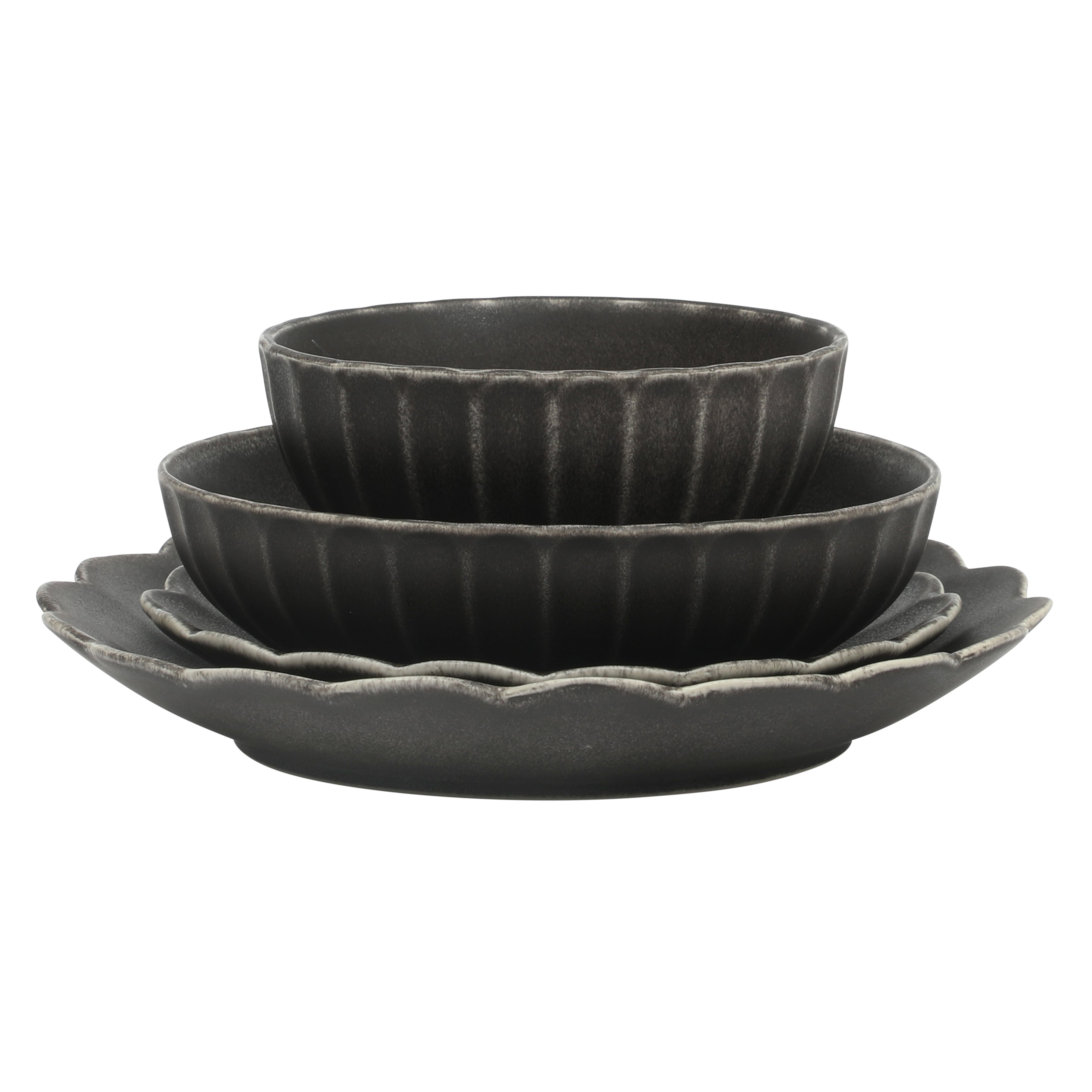 Gibson Elite Malibu Shore 16 Piece Scallop Stoneware Reactive Glaze (Service for 4) Ceramic Plates and Bowls Dinnerware Set