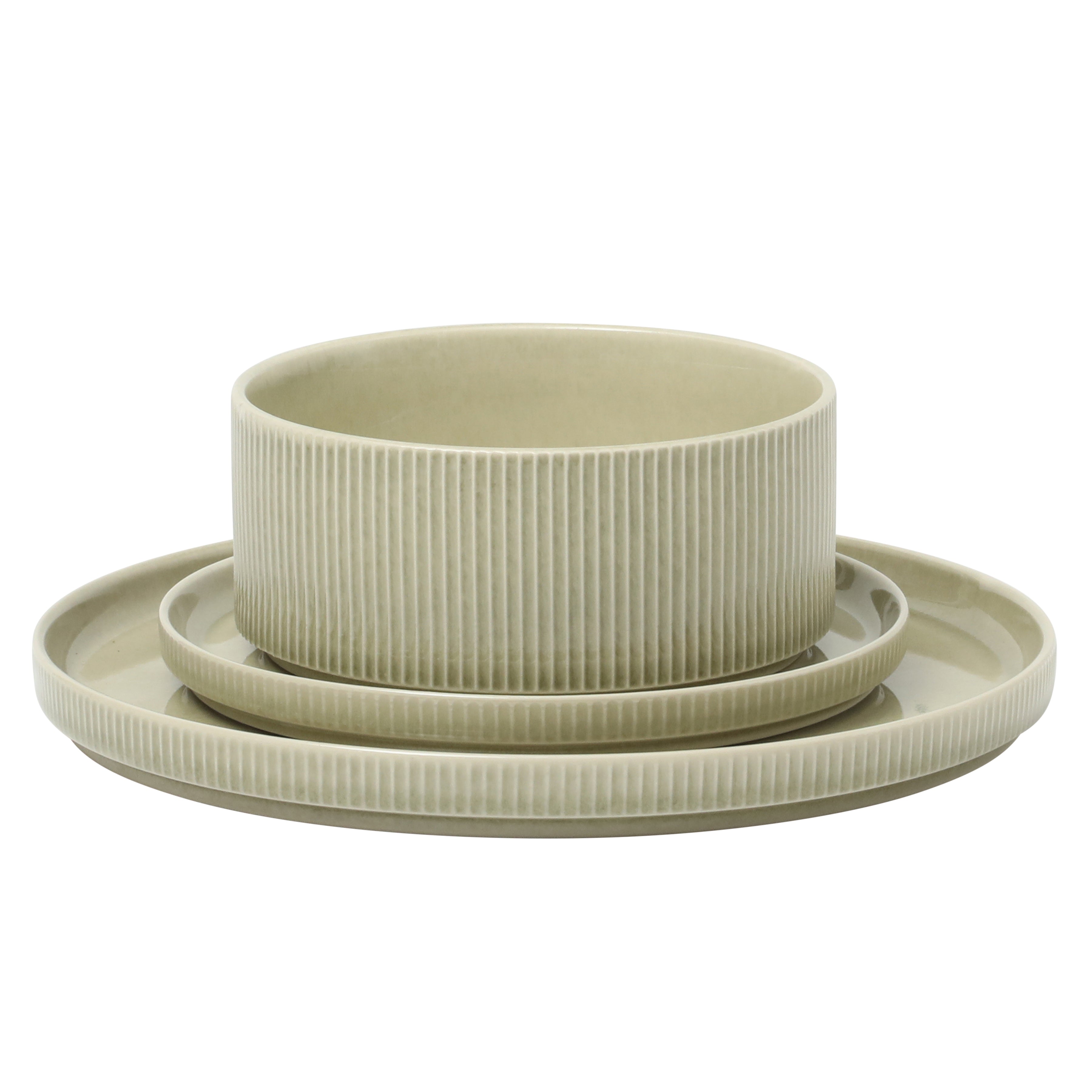 Gibson Elite Solana Coast 12 Piece Stoneware Reactive Glaze (Service for 4) Ceramic Plates and Bowls Modern Shape Embossed Dinnerware Set