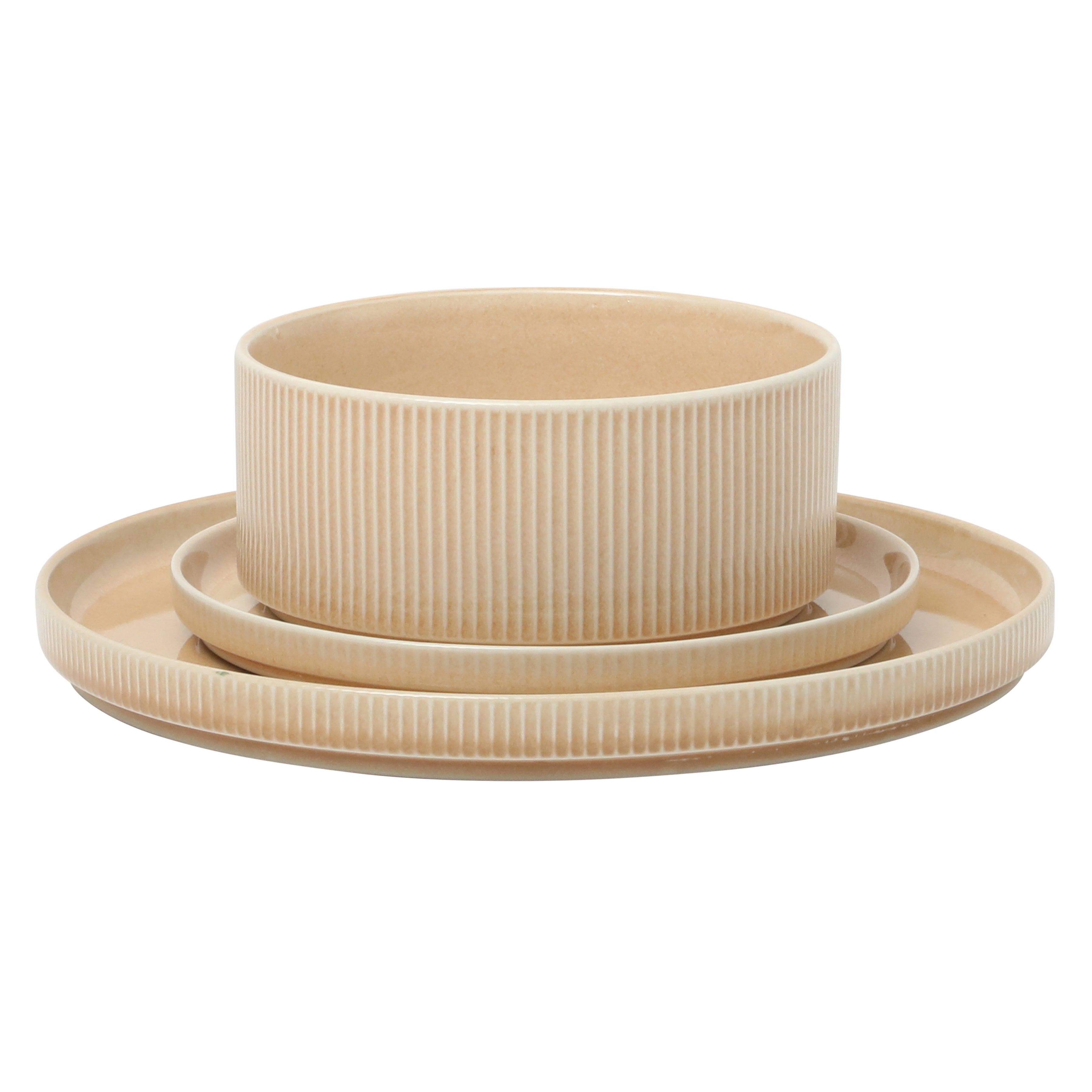 Gibson Elite Solana Coast 12 Piece Stoneware Reactive Glaze (Service for 4) Ceramic Plates and Bowls Modern Shape Embossed Dinnerware Set