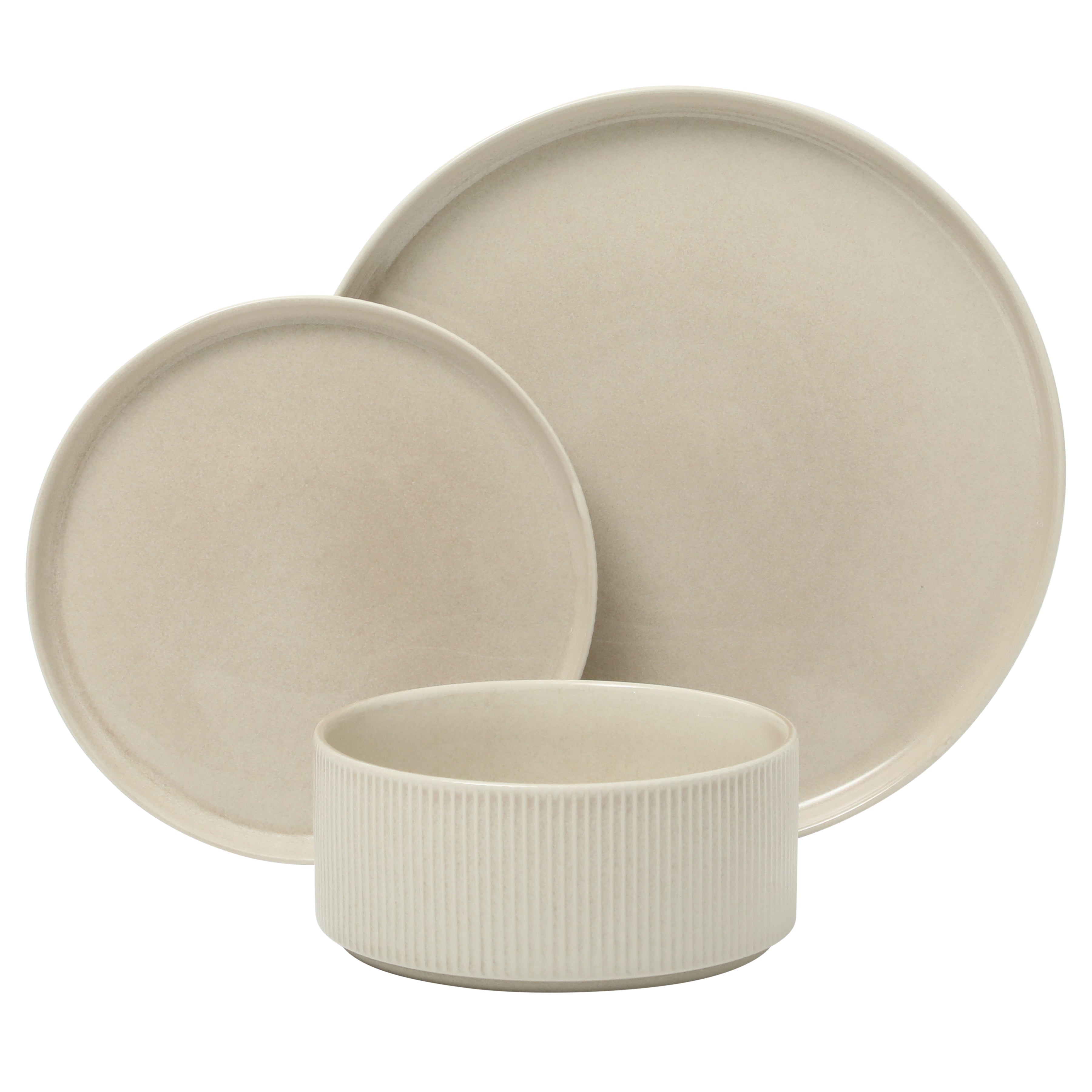 Gibson Elite Solana Coast 12 Piece Stoneware Reactive Glaze (Service for 4) Ceramic Plates and Bowls Modern Shape Embossed Dinnerware Set